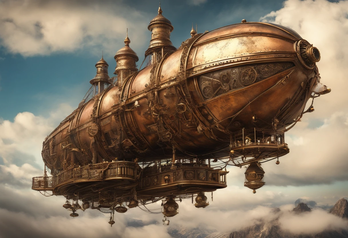 (Best quality,4K,8K,A high resolution,masutepiece:1.2),Blue sky,A lot of clouds,Looking up from below,Ultra-detailed,(Realistic,Photorealistic,Photorealsitic:1.37),NFFSW,hyper HD,Studio lighting,Ultra-fine painting,Sharp focus,Physically-based rendering,Extreme detail description,professional,Vivid colors,Bokeh,sci-fy,Sea of Clouds,Lilliput,the elf,Elf airship,Big cities in the sky,in a panoramic view,No Man