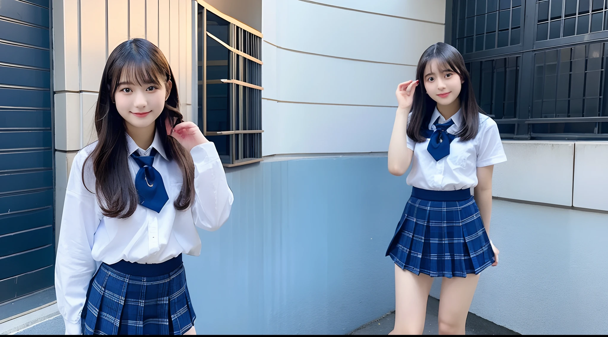 18-year-old high school girl in blue miniskirt