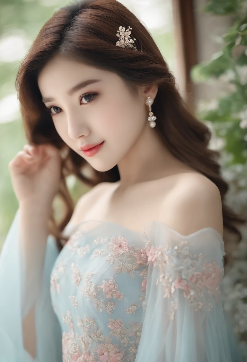 Backview, (flat chest), skindentation, (12 years old), fashion trendy beautiful beautiful girl, gentle attractive Chinese beautiful girl, 10 years old, delicate and sexy collarbone, attractive oval face, double eyelids, smart peach blossom eyes, pink lips, small nose, bare shoulders, focus on face, close-up face, ultra high definition, ultra definition, Full body photo, ultra-thin light transmission, sweet and playful upper body, see-through
