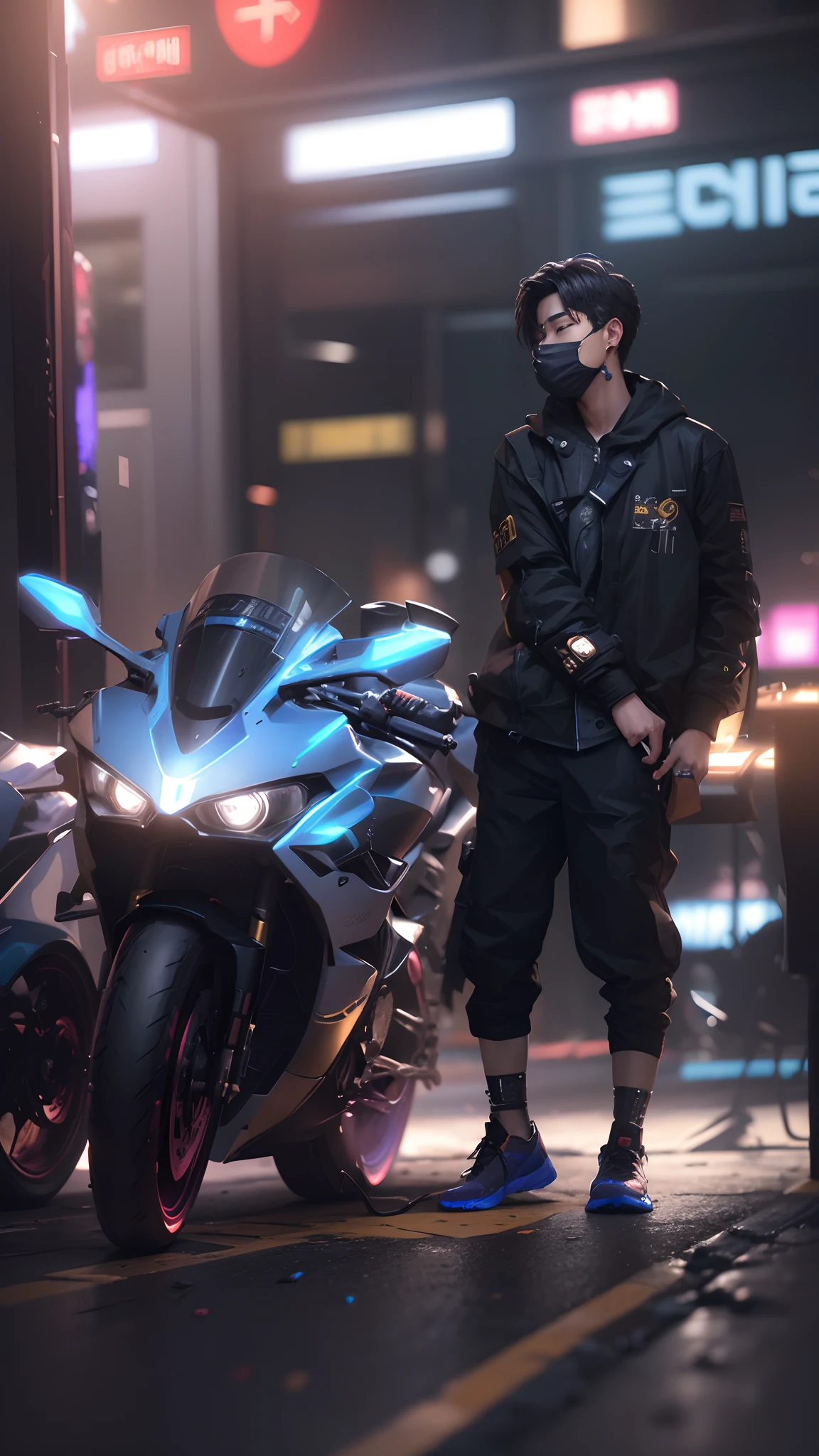 (hiperrealisme:1.1),(detail:1.2)8k,cyberpunk handsome korea boy, realistic face 8k, ultra realistic, bokeh