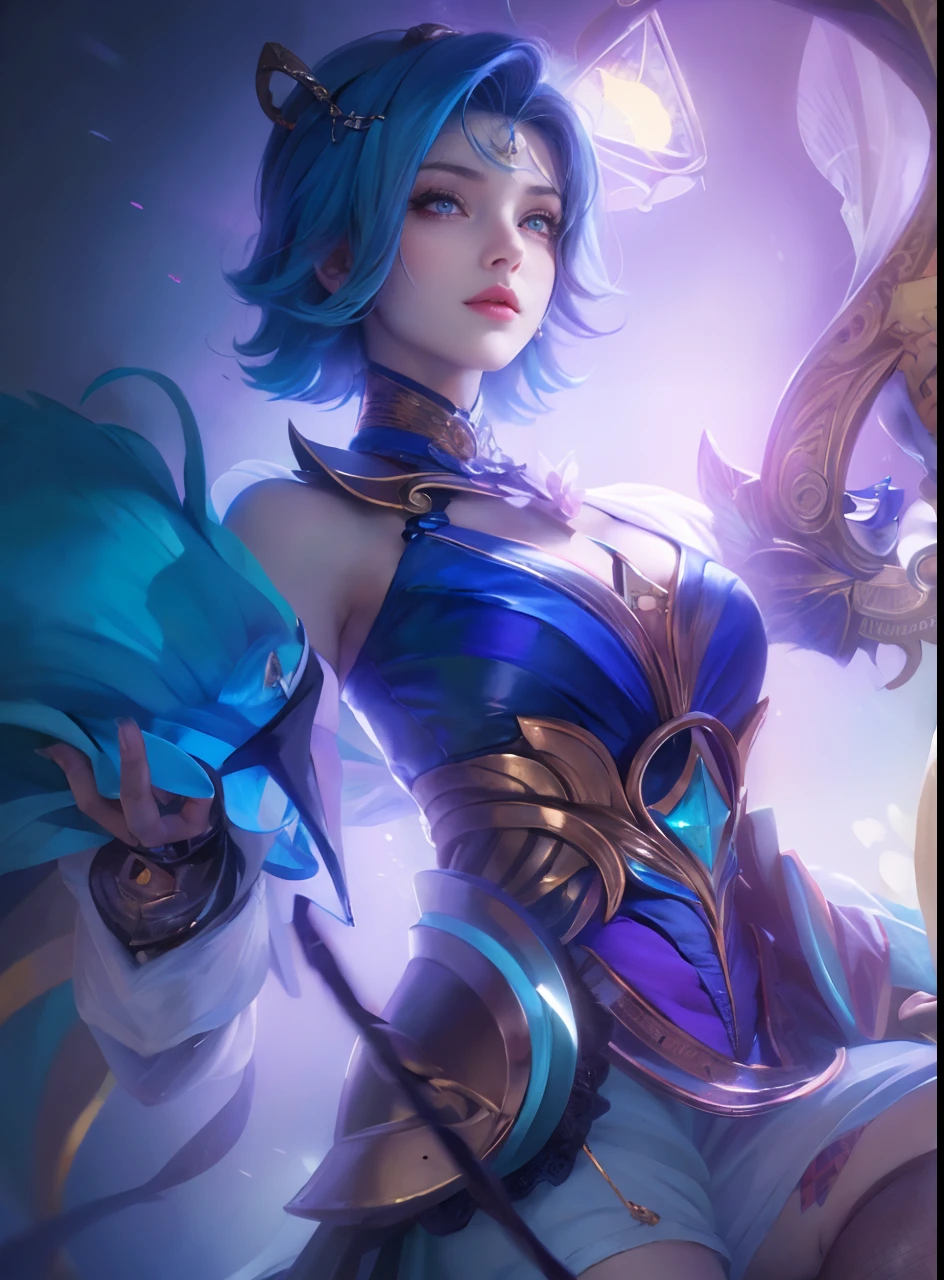 ((masterpiece)), ((best quality)), ((HD 4k)) ((realistic1.2)),girl, blue hair, short hair, inticrate detail, sllicked side hair, diamond, heterochromia eyes