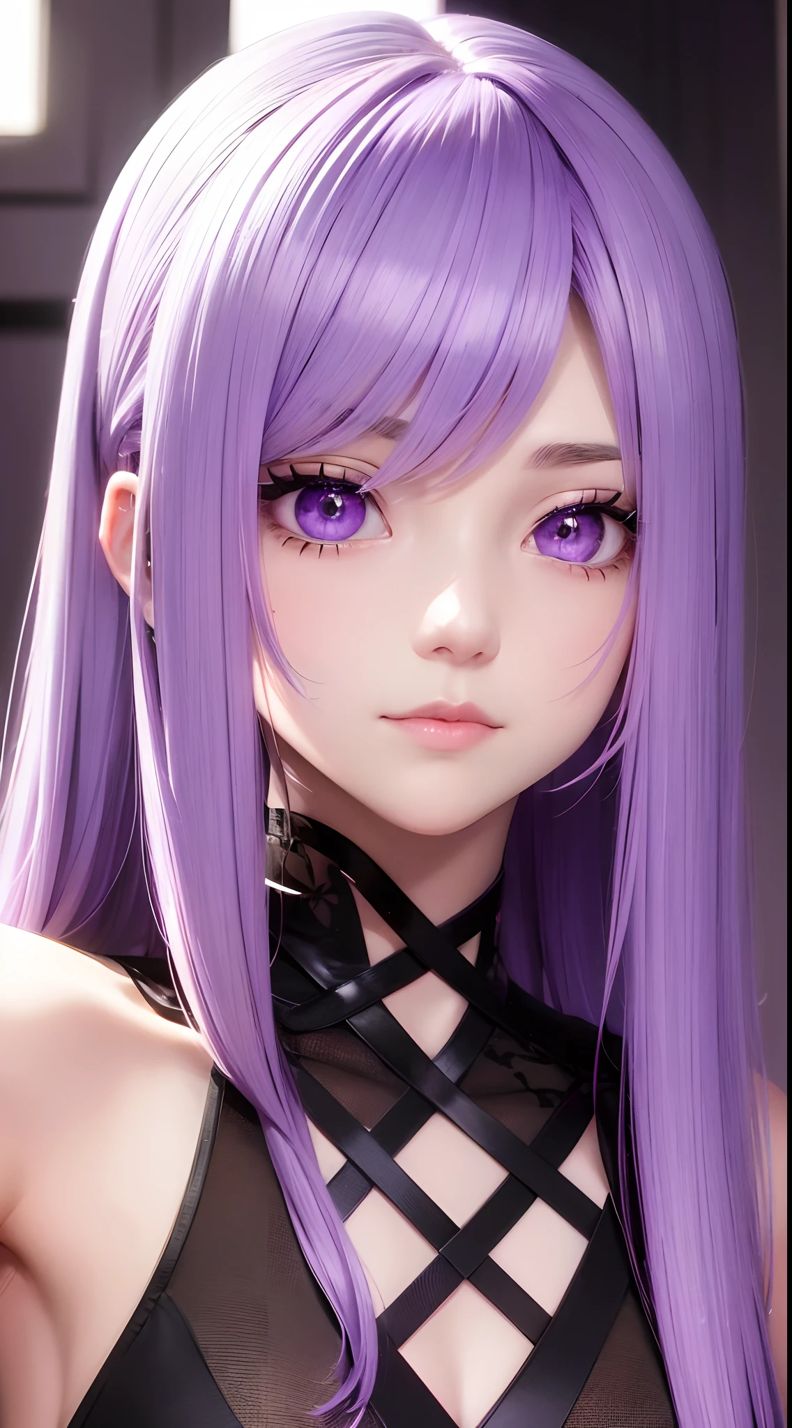 （tmasterpiece，Sideslit，Beautiful eyes：1.2），（tmasterpiece*sportrait），sportrait，busts，（busts），Lifelike，Anatomical correct，3D face，luscious skin，（Solo），Hair with pick-dye，Gradient hair，（closeup of face），Lovely face，（Fire opal-like purple eyes），Hanging eye corners，（（highdetailskin，Visible pores）），（Perfect body），beuaty girl，little breast，（（French clothing）），（neck rings），very short gloves，（chain），（Laser material clothing：1.2）