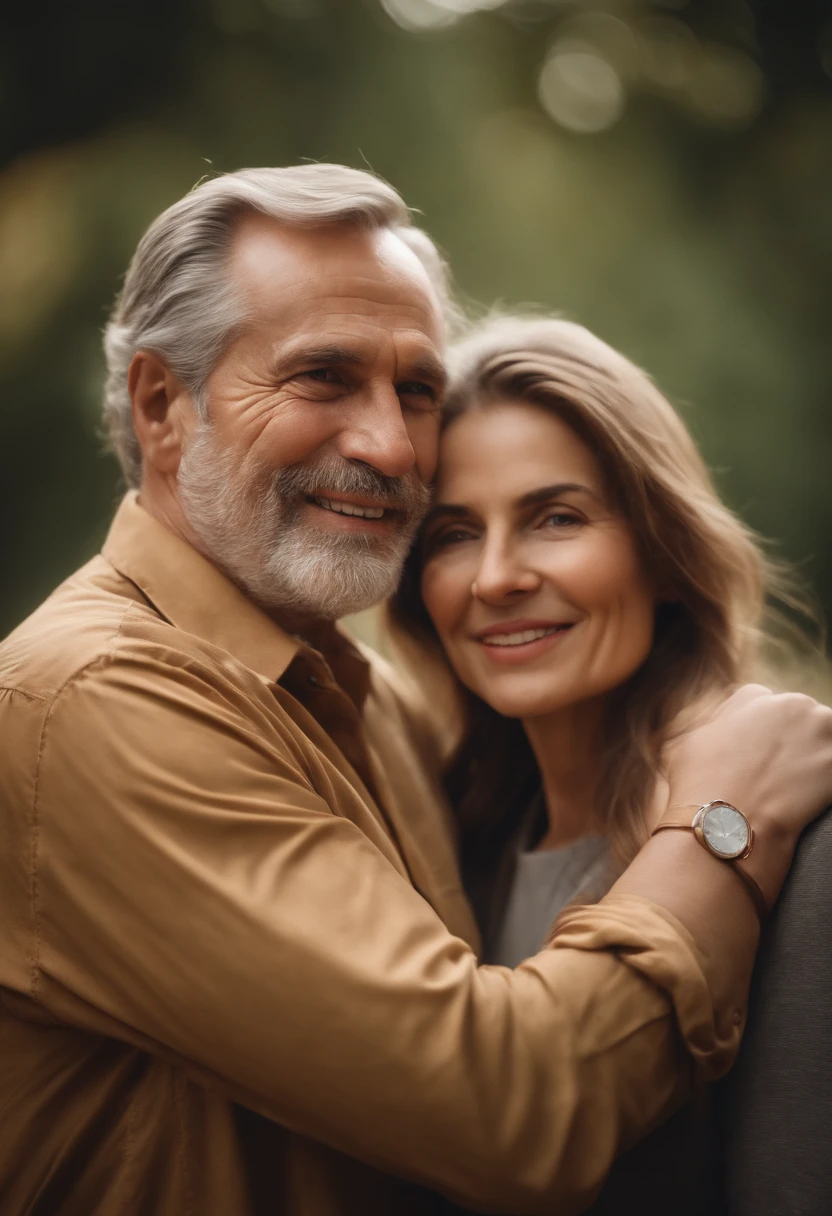 (a father's portrait),(oil painting:1.1),(best quality,highres),(realistic:1.37),detailed face,gentle smile,kind eyes,wisdom in the wrinkles,embracing arms,loving gaze,fine brushstrokes,warm color palette,natural lighting,peaceful background,emotional connection,happy memories