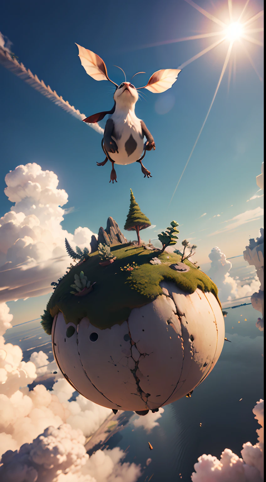 (((Laputa))), floating in ((air)), Hayao Miyazaki style, Studio Ghibli, Unreal Engine 5, ((clouds)), ((sunlight)), ultra-detailed, most Good picture quality.