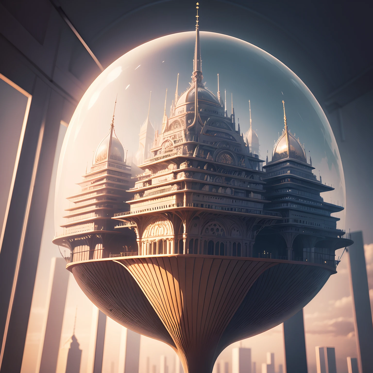 finest image, detailed and delicate depiction, A modern floating city laid out like a web