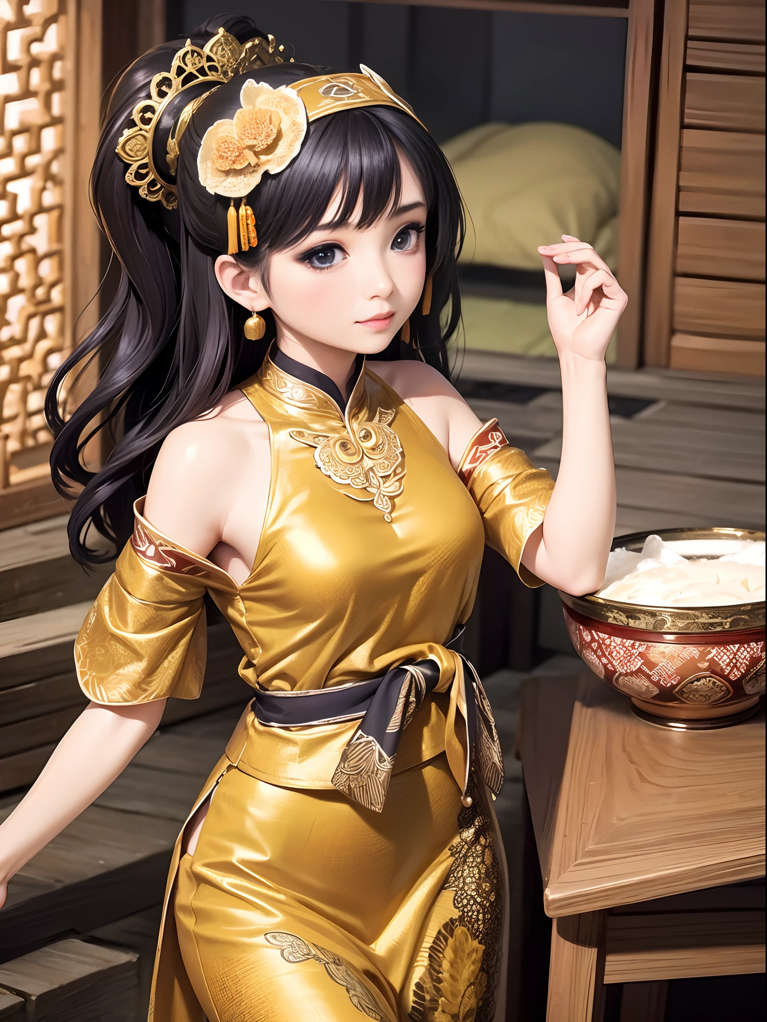 a beautiful girl, a sexy indonesian tradisional dress, batik, traditional Javanese --auto