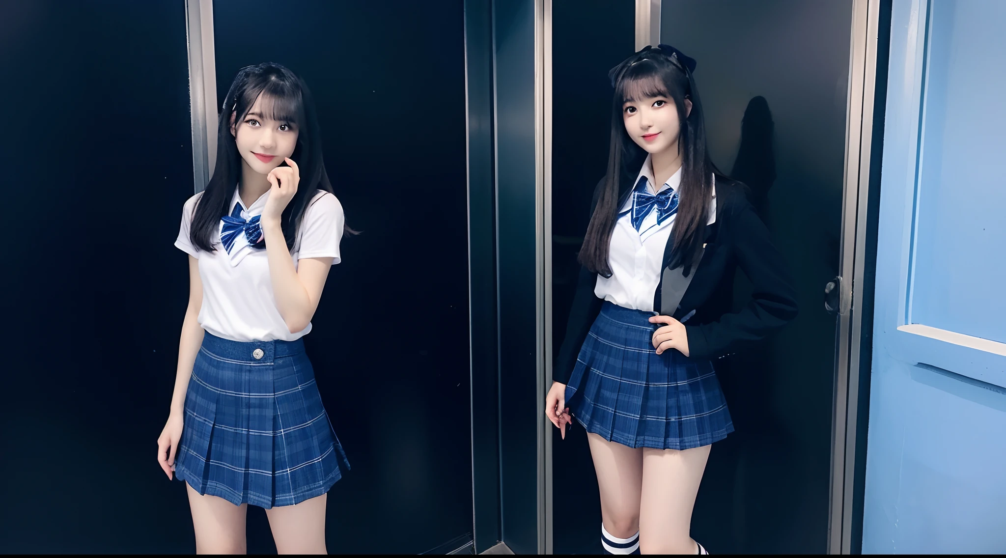 18-year-old high school girl in blue miniskirt(A dark-haired)