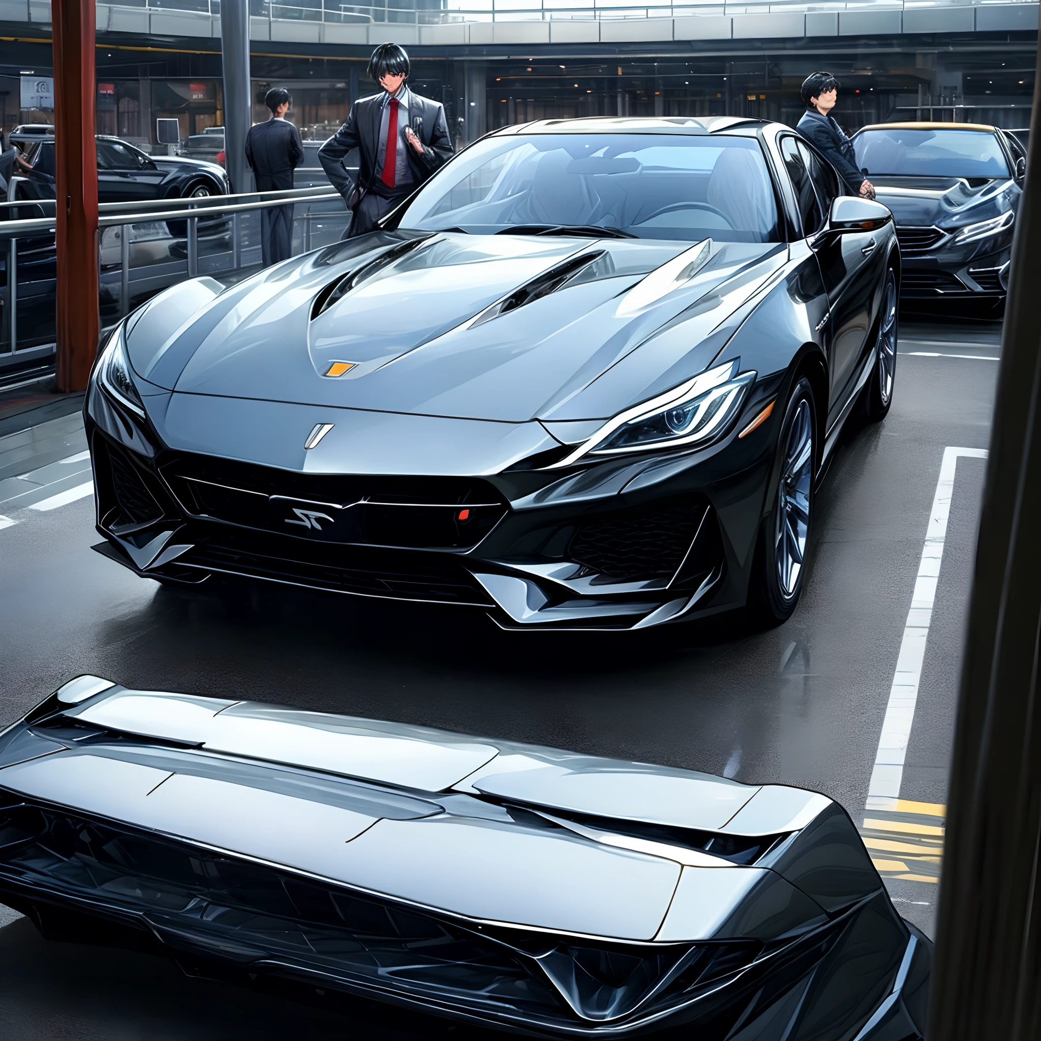 Boy stand with luxury car