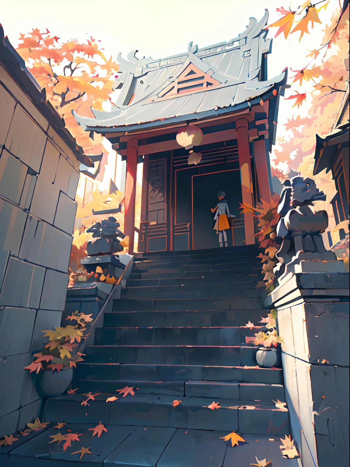 (isometry:1.5), (Masterpiece, Top quality, Best quality, offcial art, Beautiful and aesthetic:1.2),(16k, Best quality, Masterpiece:1.2),architecture, [:(Black background:1.5):40],Simple background,east asian architecture, (Simple background:1.5), scenery, No Man, stairways, Building, wall, Doorway building, stairways, Chinese architecture,(Autumn:1.5)