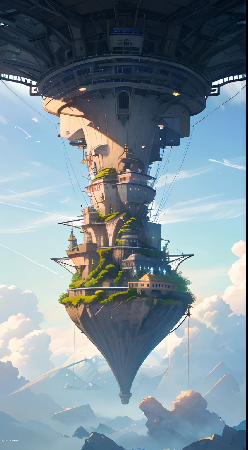Many islands are suspended in the air with many small airships flying around, cities, fantasy, magical plants growing, extreme details, realistic light, epic composition, (complex details), (complex design, ultra-details :1.2), Art Station, (Masterpiece, Best Quality), Ultra HD, 32k --v 6