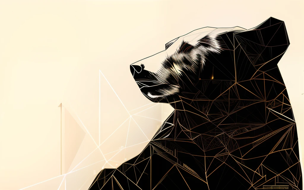There is a black and white photo of a bear made of paper, Komplizierte digitale Kunstwerke, Great digital art with details, Komplizierte digitale Malerei, zerbrochene Abstraktionen, Digitale Low-Poly-Kunst, Digitale komplizierte Kunst, vernichtend, Komplizierte digitale Kunst, Black and white artwork, Seitliche Profilzeichnung, Hochdetaillierte generative Kunst, Polygonale Grafik, Black and white vector illustration