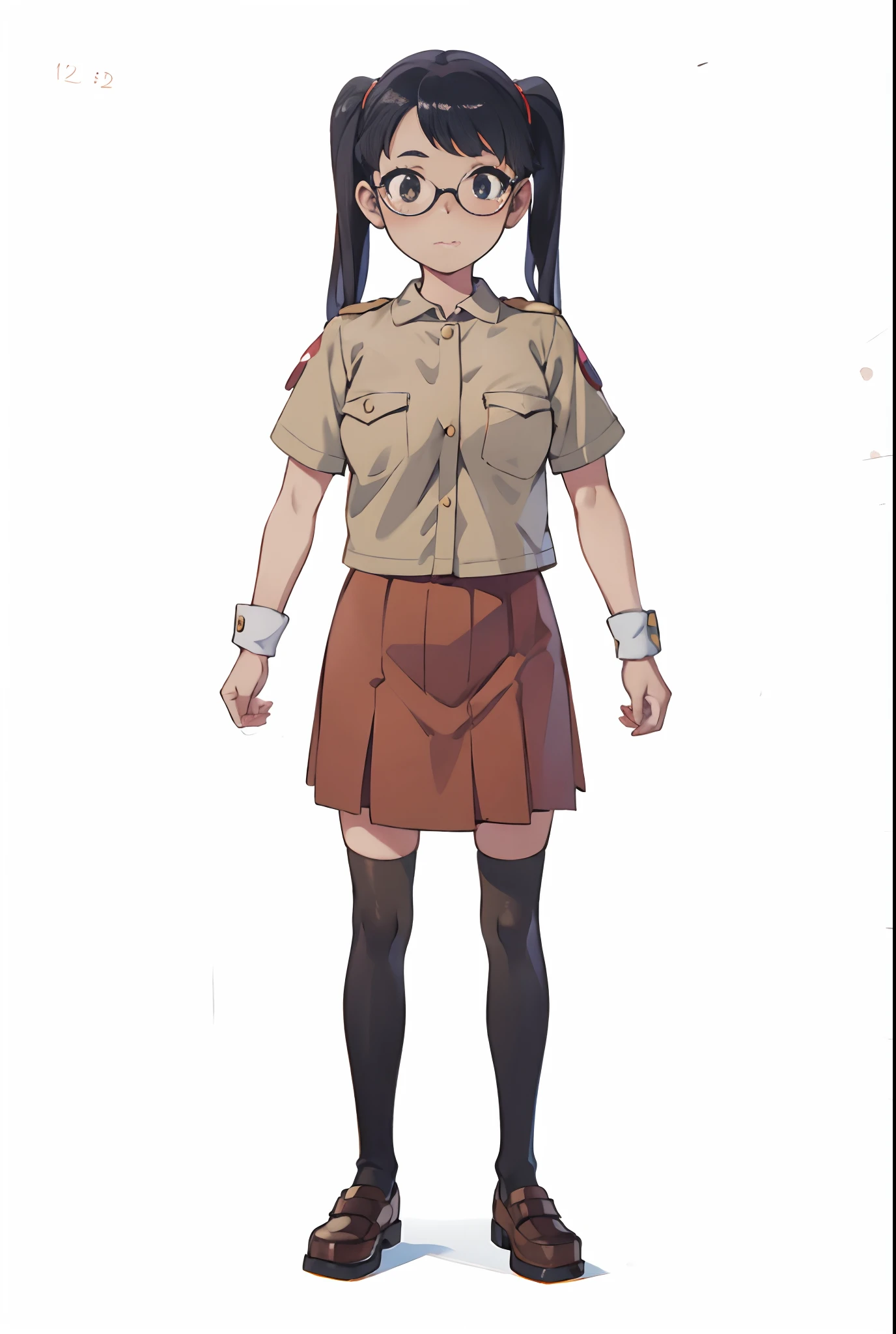 <lora:Pepperoni-10:1> Pepperoni , black hair , anzio military uniform , short hair , brown eyes, side braid, miniskirt ,