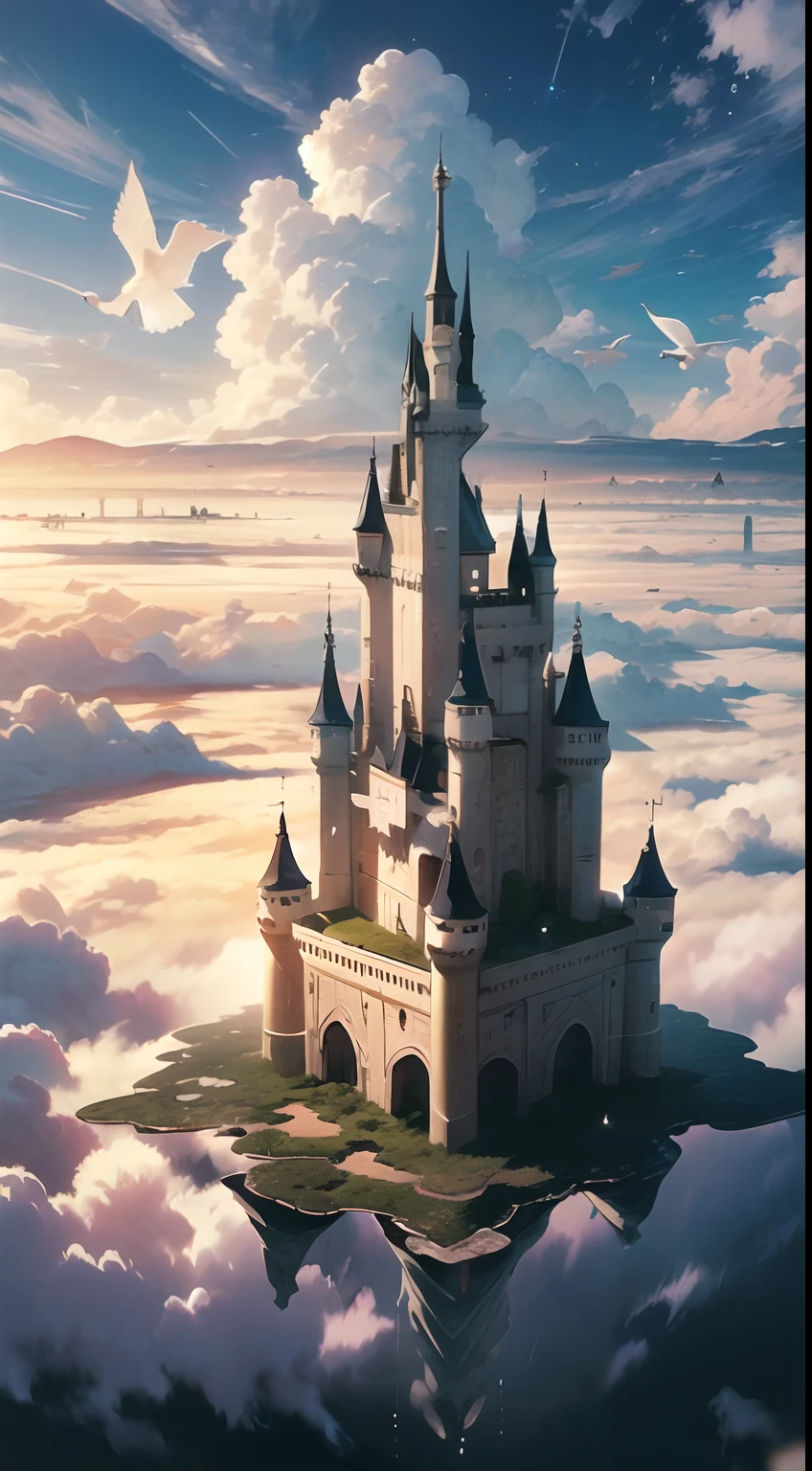 Masterpiece, 4k, 8k, good quality, CG wallpaper image, best of quality, A lone tower spiraling upward into the clouds, as if holding up the sky itself, quietly watching the sunset's vibrant hues, reminiscing about its builders long gone, reminding all that times may change but some things will remain as left