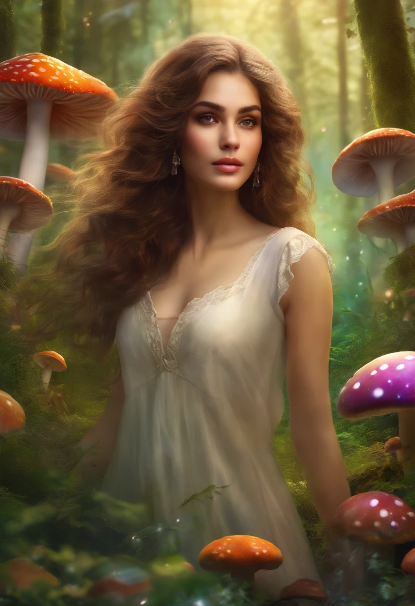 nahida (masterpiece), (best quality), (ultra detailed),(disheveled hair),(illustration), (1girl), beautifuldetailedeyes,delicate beautiful face,Floating,(high saturation),(colorful splashes),colorful bubble,(shining),focus on face, walking in a forest full of colorful mushrooms