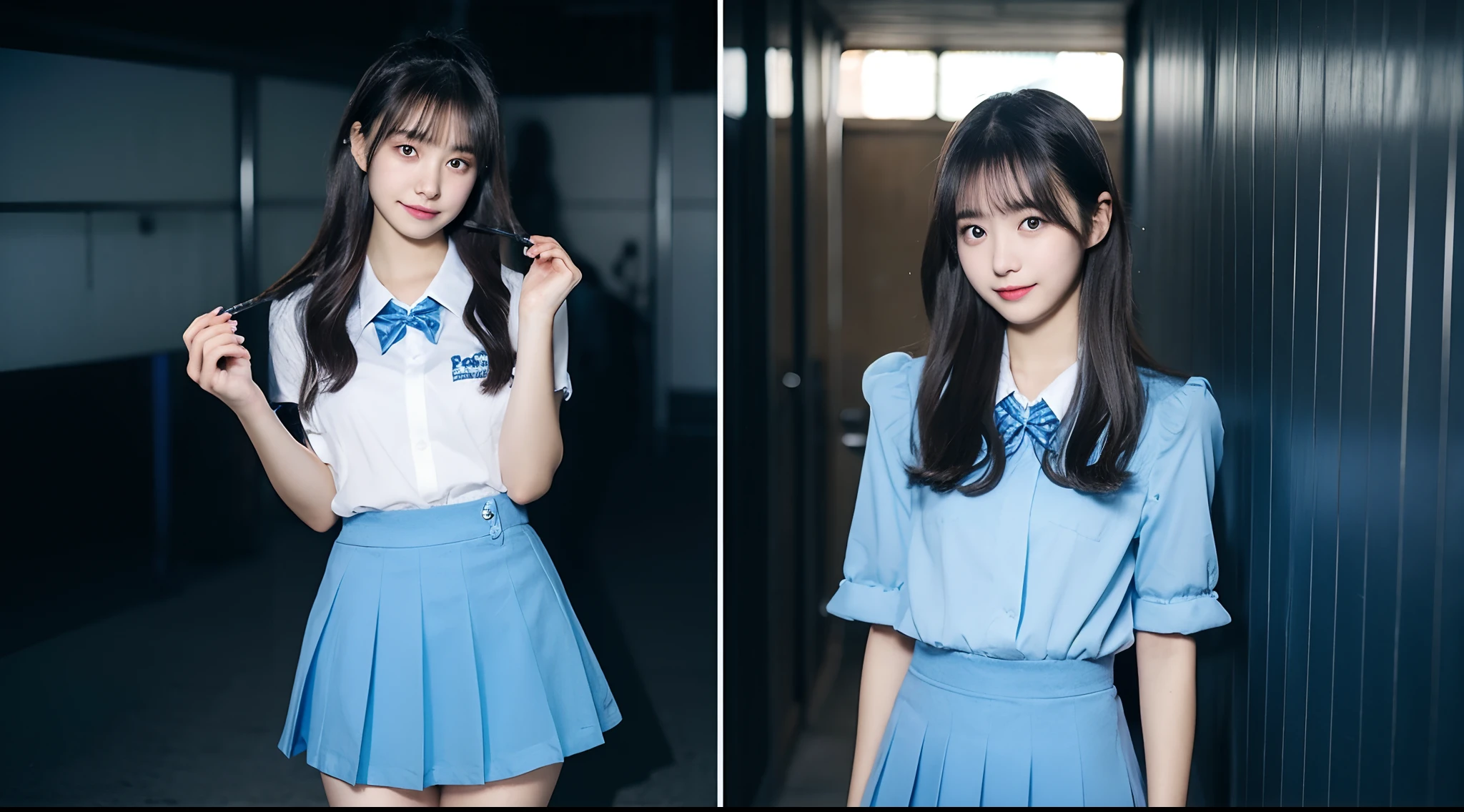 18-year-old high school girl in a light blue miniskirt(A dark-haired)