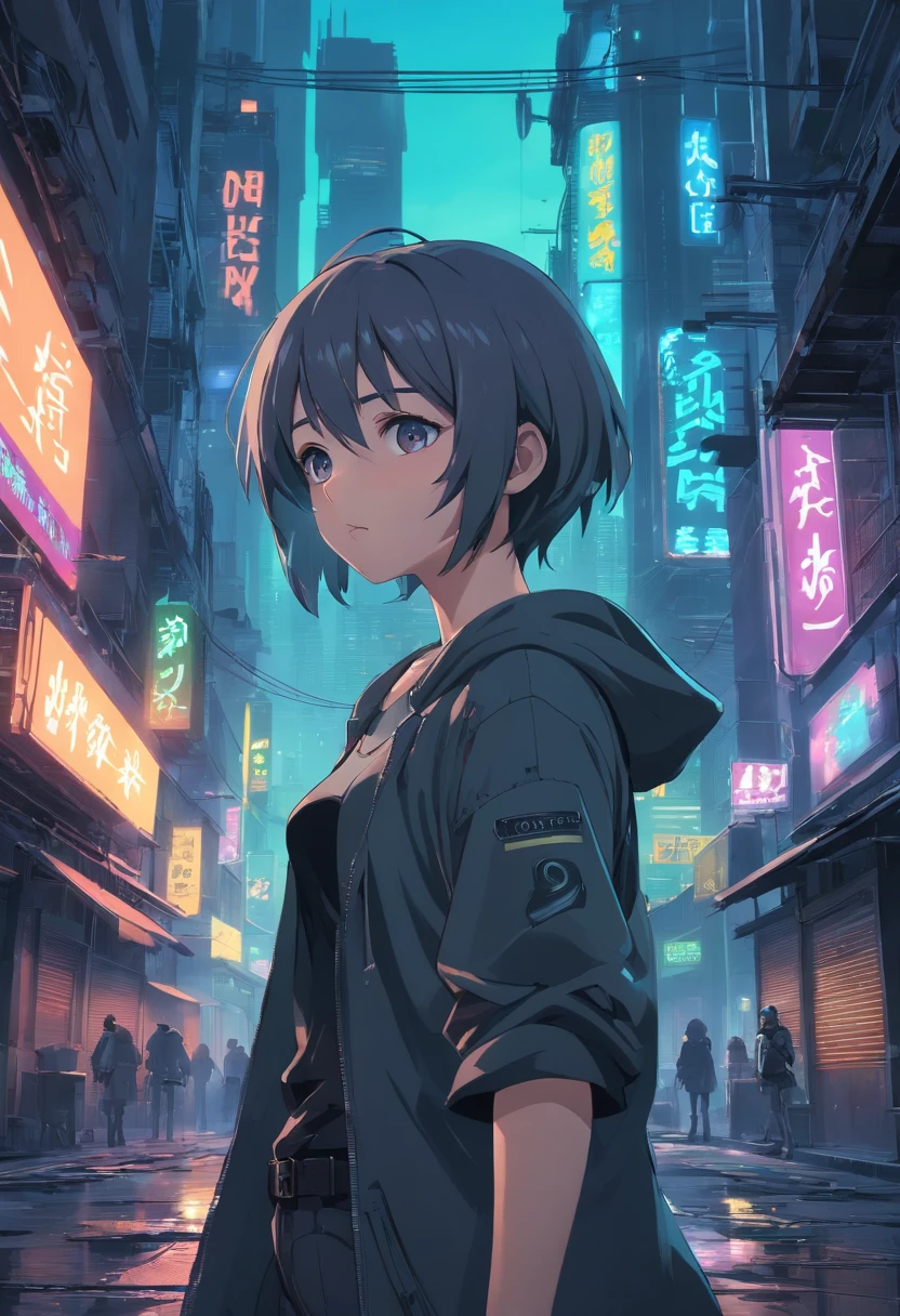 A woman in a black coat standing in a city street - SeaArt AI
