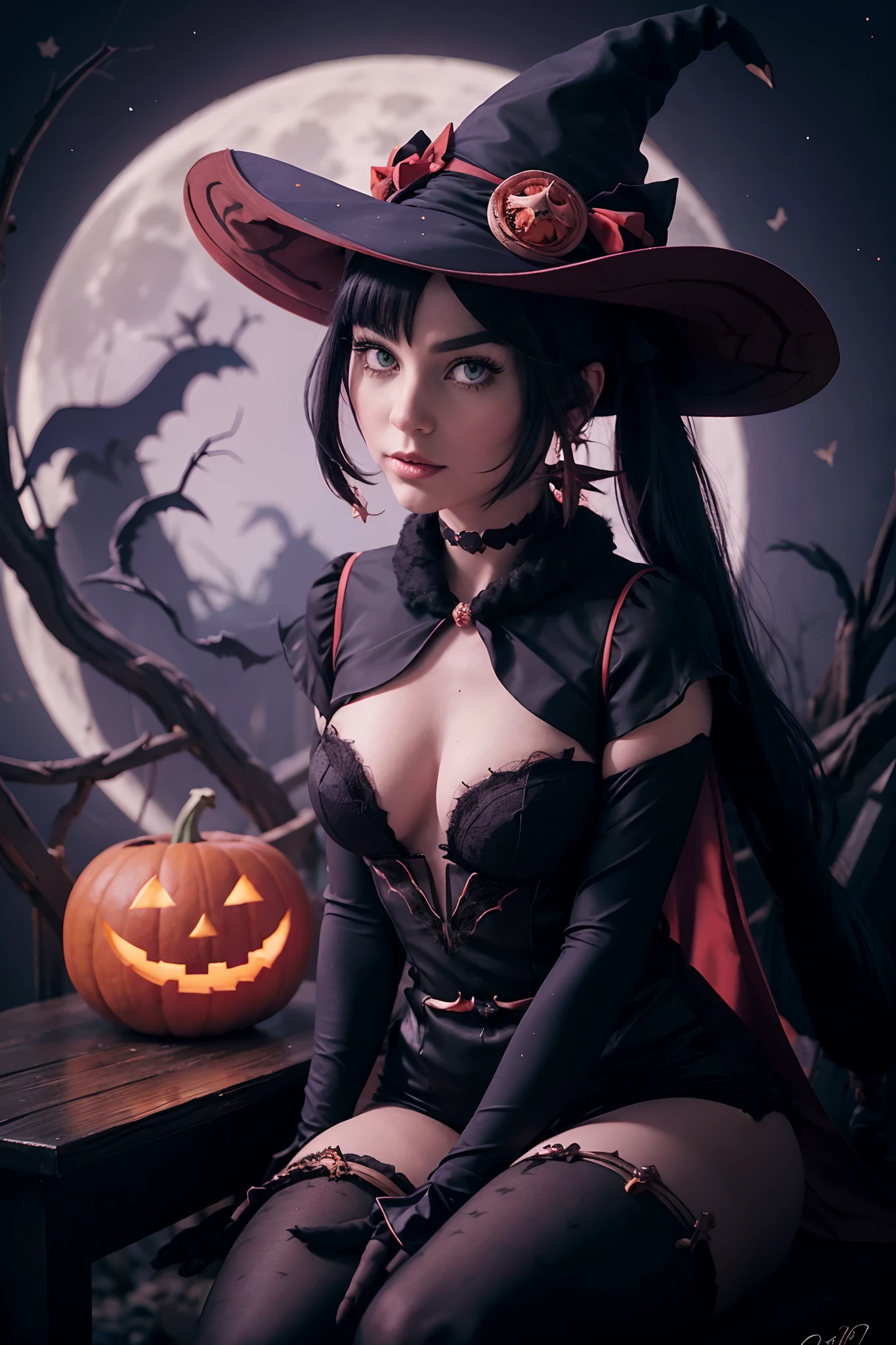 Araffe Black Cat Sitting in Front of Full Moon with Bats, Halloween Art Style, cat witch, lineless, Vampire Cat, flat vector art, in a halloween style, The Dark God of Cats, demon cat, Carrie, but mesmerizing, Black Cat, Orange Cat, witchy, Black cats, Spooky Halloween Night, jen bartel