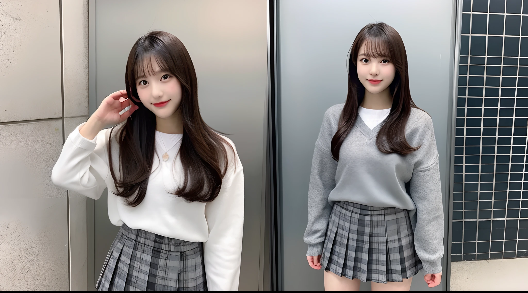 18-year-old high school girl in grayish miniskirt