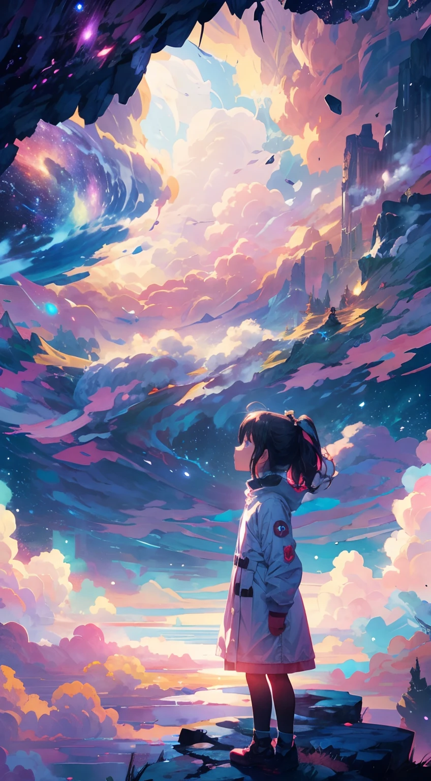 Step into a world of wonder and ethereal beauty, Where reality and dreams intertwine. Visualize awe-inspiring scenes - breathtaking views of the sea of stars, Shimmer brilliantly on a blanket of fluffy clouds. In the foreground, Girl Standing Above the Clouds, Her silhouette with heavenly panorama in the background.
break
Describe the posture of the girl looking up at the vast expanse of twinkling stars, Capture her awe and awe. Exploring the Emotions Caused by Scenes - A Mix of Wonders, Curiosity, And a deep connection to the vastness of the universe. Consider the importance of this moment for the girl - does she consider her place in space, In search of comfort and inspiration, Or、May embark on her own celestial journey?
break
Create a short story、Evoke the atmosphere, Use Inspiring Words、Highlights the surreal and otherworldly nature of the scene. Exploring the Interaction of the Tangible and the Intangible - The Hard Clouds Under Her Feet、Contrast with the infinite starry sky above. Consider incorporating sensory details such as cloud soft touch, The sound of music from distant heaven, or the faint smell of stardust in the air,,.