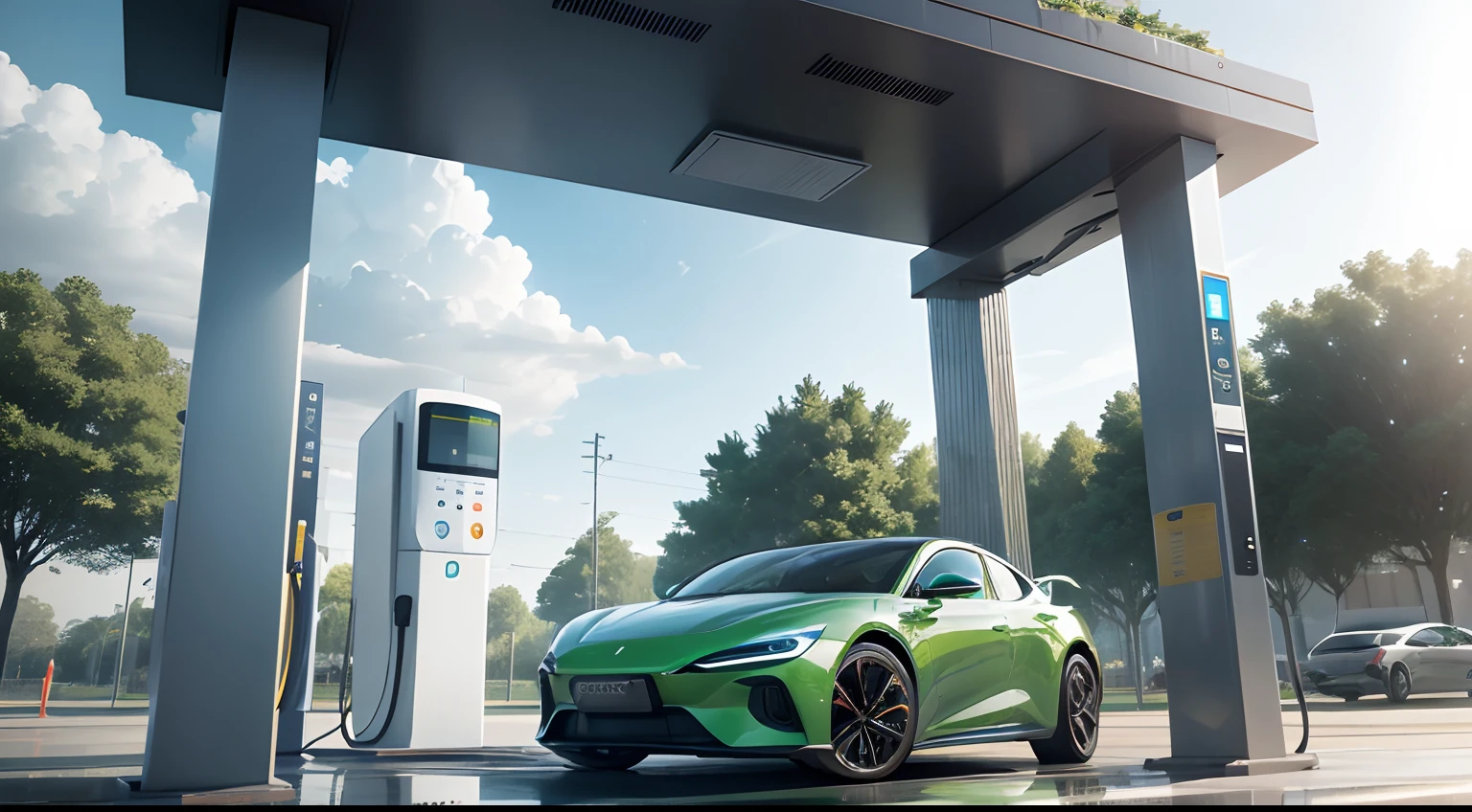 best quality,4k,8k,highres,masterpiece:1.2,ultra-detailed,realistic:1.37,a charging station,electric cars,Quixel Megascans Render,long shot,wide-angle view,industrial,vibrant colors,reflections on the car bodies,detailed texture of the charging cables,impressive modern architecture,tall and sleek charging pillars,sunlight casting dramatic shadows,raindrops on the windshields,sparkling reflections on the wet pavement,people interacting with the charging stations,green and sustainable energy concept,innovative design,smart technology integration,transparent charging stations,integrated charging screens,blending into the natural landscape,harmony between nature and technology,creative lighting effects,electric cars in different colors,charging station located in a serene environment,next-generation charging infrastructure,effortless and convenient charging experience,smooth and futuristic design,expanding network of charging stations,advanced charging algorithms,maximum efficiency and speed in charging process,seamless integration with mobile apps and payment systems