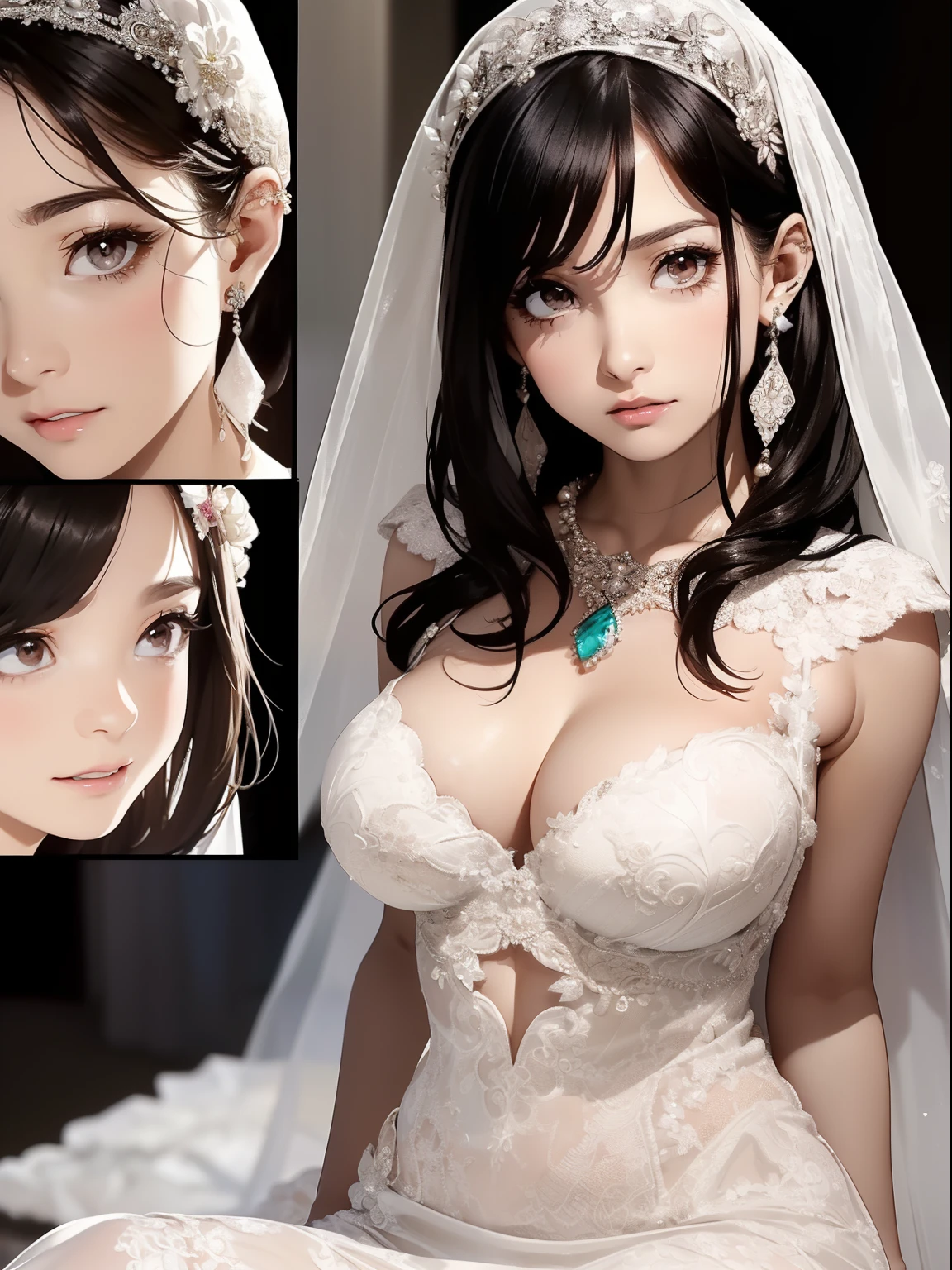 (masutepiece: 1.3), (max resolution: 1.2), (Ultra HDTV: 1.2), cinematric light, 8K resolution, Detailed eyes and skin, detailed facial features, , (Sharp Focus: 1.2), (Focus on Face:1.2),Perfect Style, Beautiful face, acurate, Anatomically correct, Highly detailed face and skin texture, Detailed eyes, Double eyelids, Thin eyebrows, Glitter Eyeliner: 1 Natural cheeks, Glossy skin, Fair skin: 1.2, (Glossy lips: 1.4),、 (Shy look: 1.2),Highly detailed facial and skin texture, Detailed eyes, Double eyelids, Natural cheeks, , shiny lips: 1.4,Exposed cleavage、(A large amount of sperm in the chest:1.4)(Large amount of sperm in the thighs:1.2)、 red blush、humiliated、impatience、dismay、Frightened、glares、Sexually arousal、embarrassed from、Open knees、open one's legs、rub one's breasts、(Masturbation behavior:1.6)、touches crotch、White underwear、White bra、Shiny little earrings and necklaces、Disheveled clothes、Dressing、Exposed panties、Wearing sweat、Sheer underwear、Full body like、 28 year old, Neat and clean woman , upturned breasts,Sitting on the floor,chies、(weddingdress:1.6)、veils、Semi-long