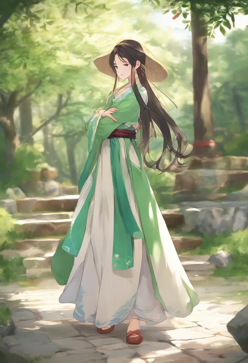 Masterpiece, top quality, best quality, beauty and aesthetics: 1.2) antique picture, a woman, standing quietly, still picture, close-up, standing, watching, no movement, looking into the distance, beautiful, green martial arts clothes, ancient style, martial arts style, Chinese martial arts. Outdoor, super large, martial arts arena, gathering many people, ancient style.