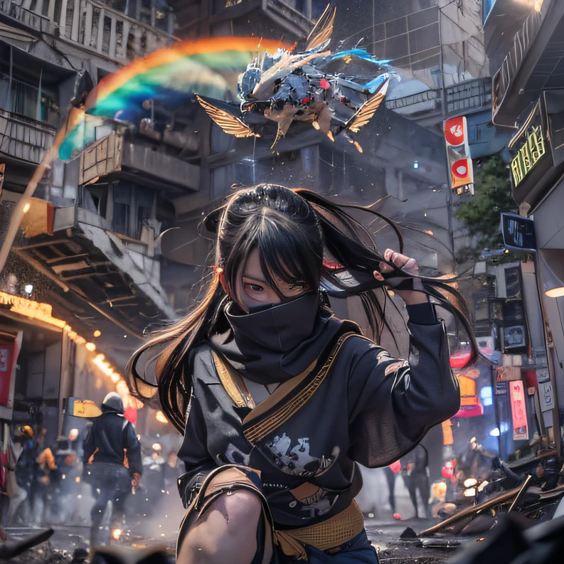 (Rainbow ruins)Climb the streets(Doomsday Rainbow)eyes filled with angry,He clenched his fists,Rush up,Deliver a fatal blow to your opponent,full bodyesbian,Full Body Male Mage 32K(Masterpiece rainbow,Rainbow Ultra HD)Long flowing black hair,Campsite size,zydink, The wounded lined up in the streets(Doomsday ruins rainbow)Climb the streets, The scene of the explosion(Rainbow Doomsday Ruins), (Linen batik scarf), Angry fighting stance, looking at the ground, Batik linen bandana, Chinese python pattern long-sleeved garment, rainbowing(Abstract propylene splash:1.2), Dark clouds lightning background,Flour flies(realisticlying:1.4),Black color hair,Flour fluttering,rainbow background, A high resolution, the detail, RAW photogr, Sharp Re, Nikon D850 Film Stock Photo by Jefferies Lee 4 Kodak Portra 400 Camera F1.6 shots, Rich colors, ultra-realistic vivid textures, Dramatic lighting, Unreal Engine Art Station Trend, cinestir 800,Flowing black hair,(((rainbowing)))The wounded lined up in the streets(rainbowing)Climb the streets,