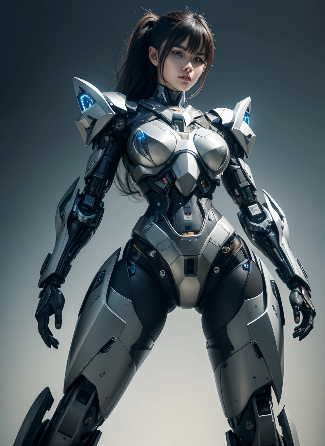 Textured skin, Super Detail, high details, High quality, Best Quality, hight resolution, 1080p, hard disk, Beautiful,(cyborgs),beautiful cyborg woman,Mecha Cyborg Girl,Battle Mode,Girl with a Mecha Body,She wears a combat cyborg mech with a weapon