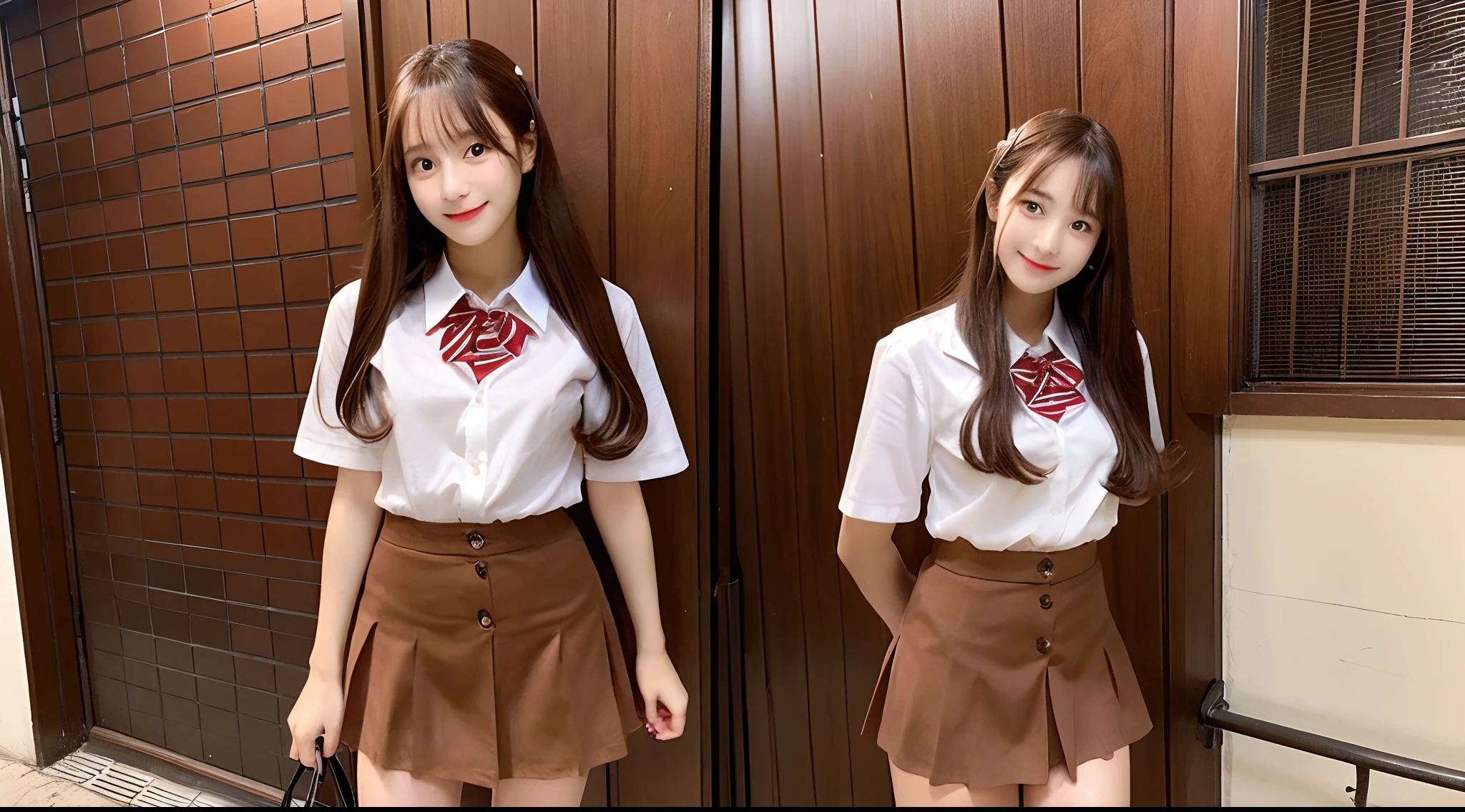 18-year-old high school girl in brown miniskirt
