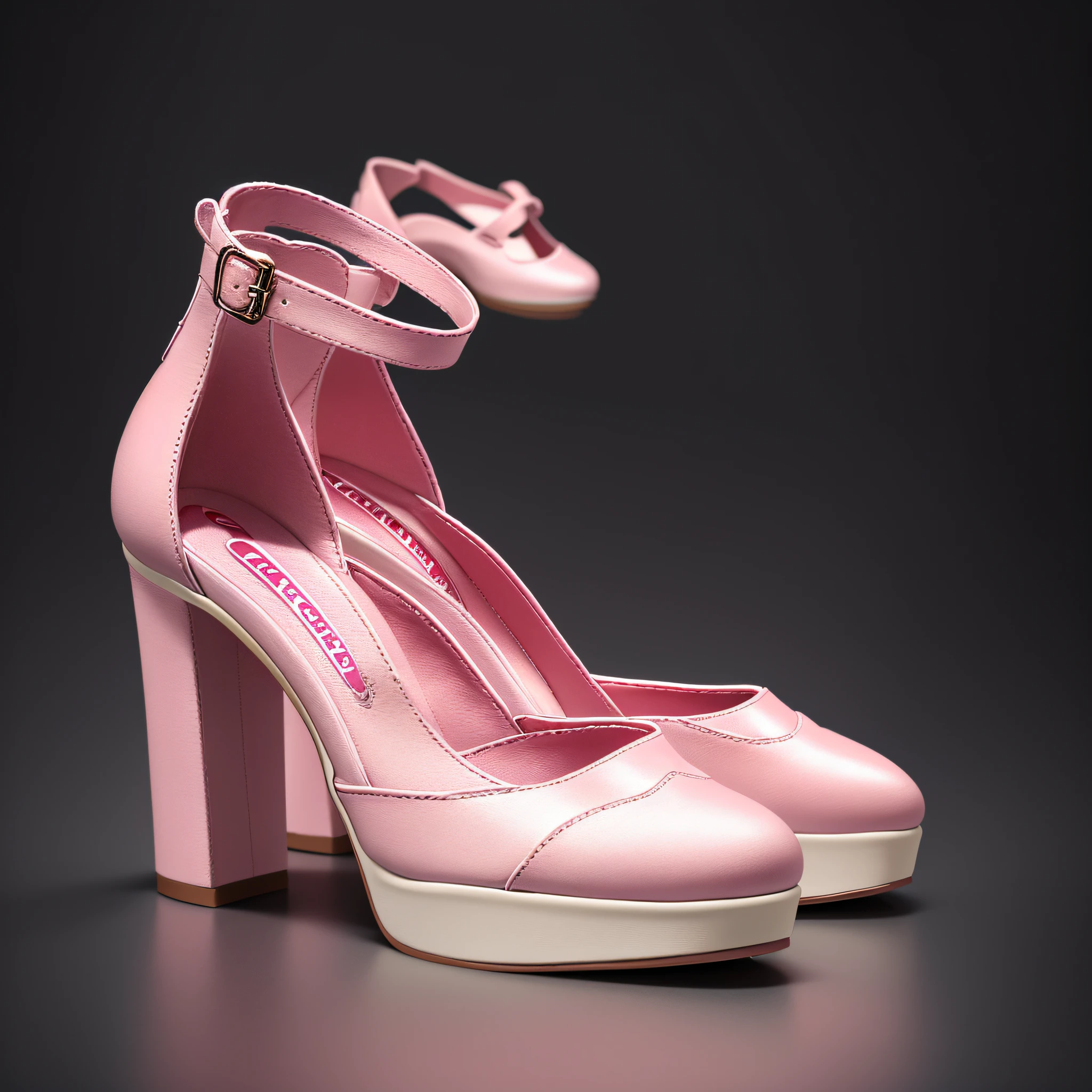 (best quality,4k,8k,highres,masterpiece:1.2),ultra-detailed,realistic,photorealistic:1.37,an empty pair of pink ((platform shoes))product photo,32k,super fine