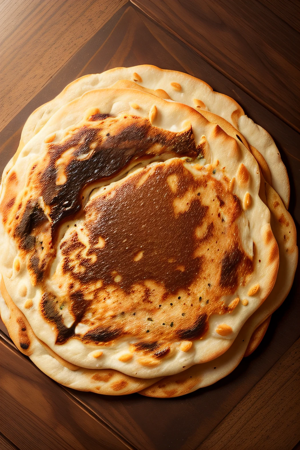 A piece of flatbread,Some burnt,round form,No decoration required,Unleavened bread,no cuts,No background,lichen,A,Flatbread yellow