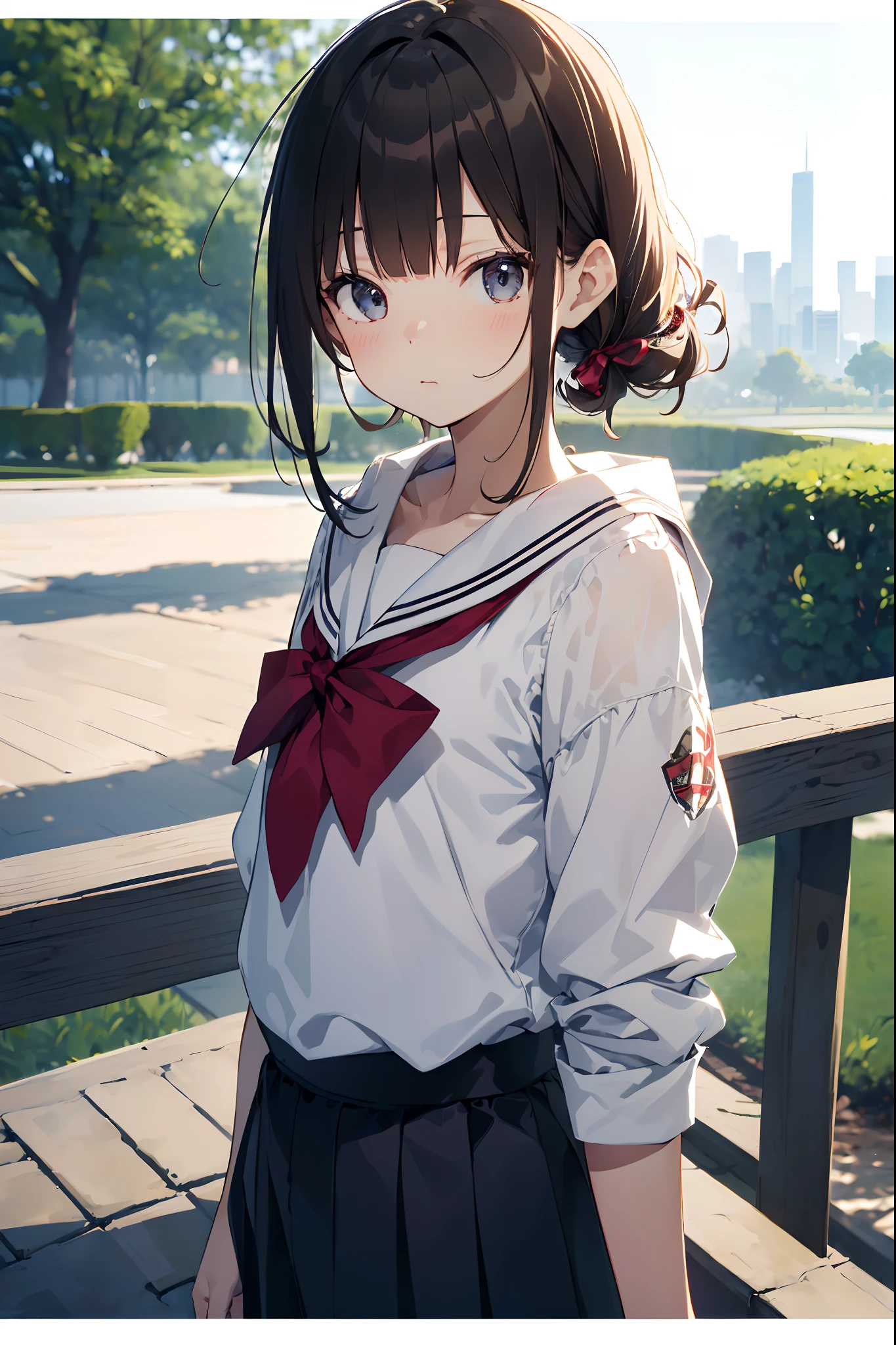 ((masutepiece,Best Quality)), (1 Girl Is Tom Girl),(Lori,,13 ye, Full limbs、complete fingers、flat chest, A dark-haired,Shorthair,Small butt,Small eyes、wearing sailor uniform,baseball cap,beatiful detailed eyes,8K, 超A high resolution, Official art, Illustration,