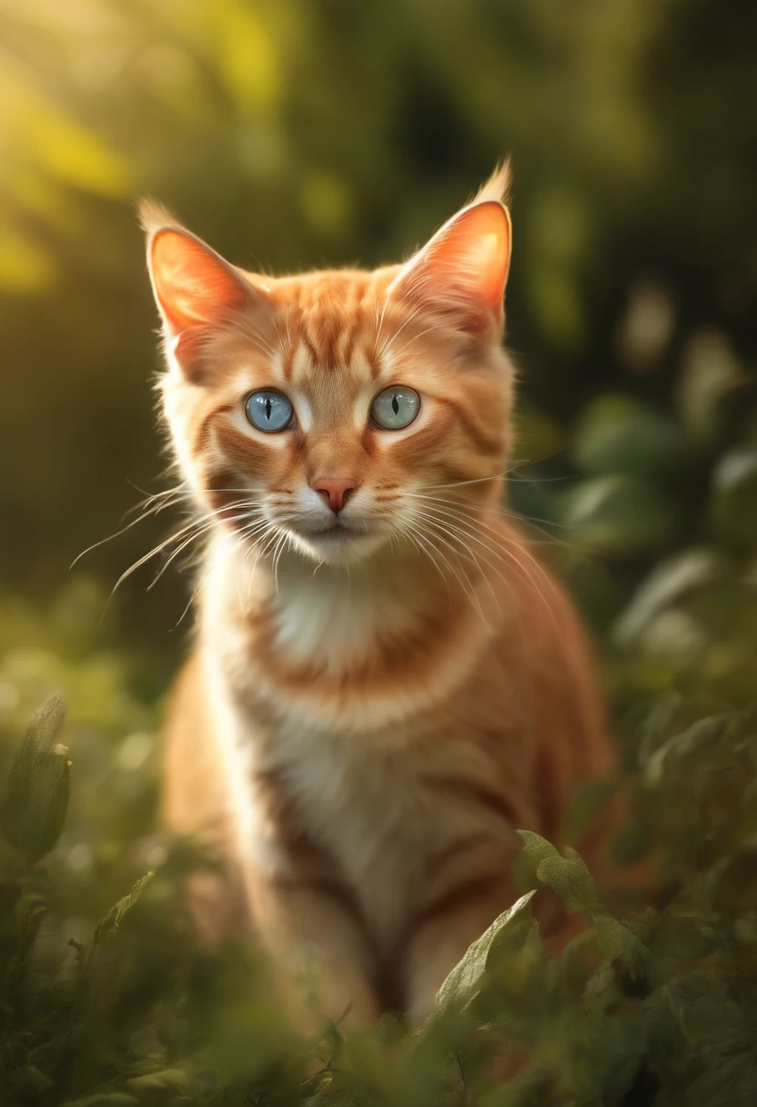 (a cat,playful nature),oil painting,fine details,highres,realistic lighting,soft fur,vibrant colors,natural background,happy expression,curious eyes,whiskers,feline grace,lush garden