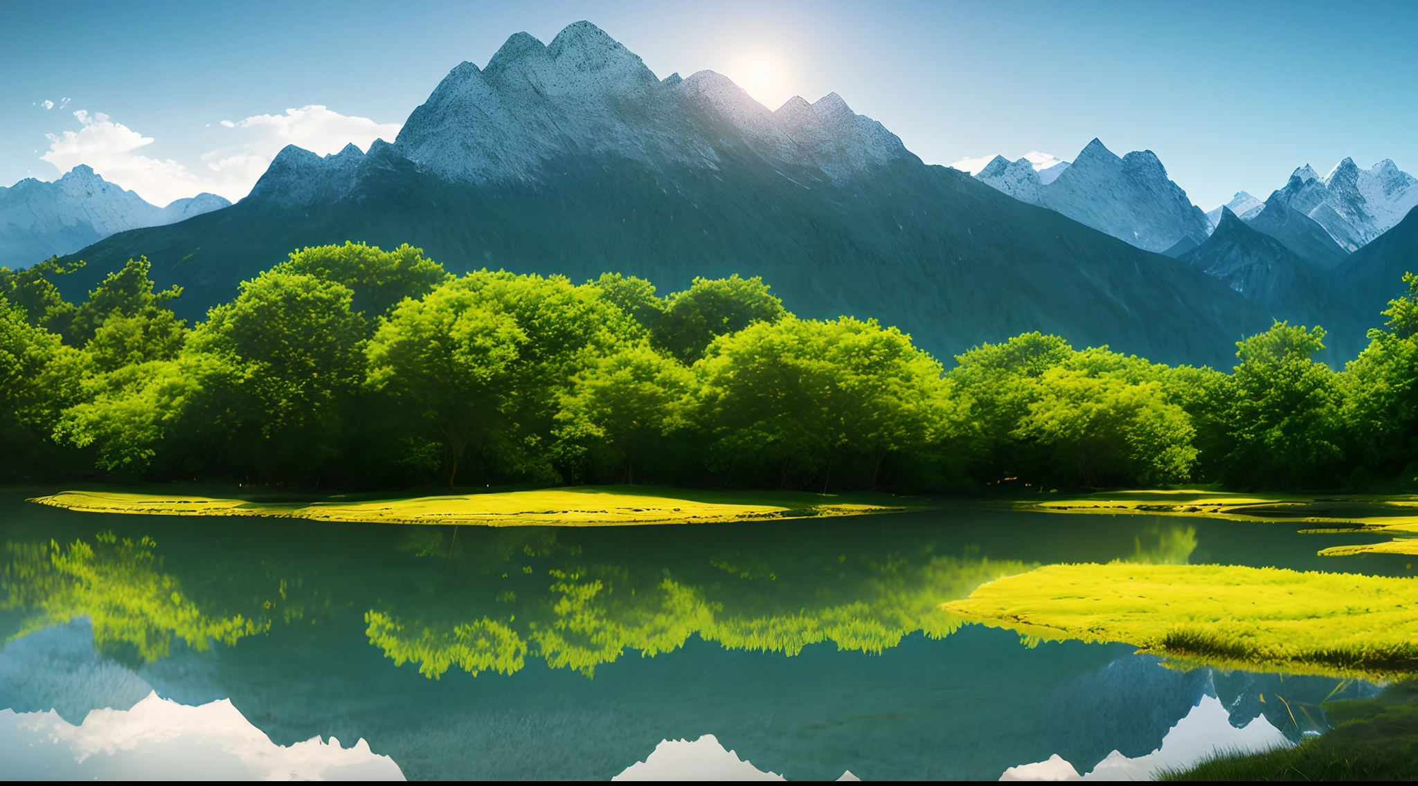 Canon 5D4, a peaceful place, very pleasant, beautiful, calm and scenic. Realistic, 8K UHD, studio quality, ultra-realistic, maximum detail, massive scale, post-processing, realistic, photorealism, photography, detailed, cinematic lighting, landscape, panorama, landscape, ray tracing, cinema4d