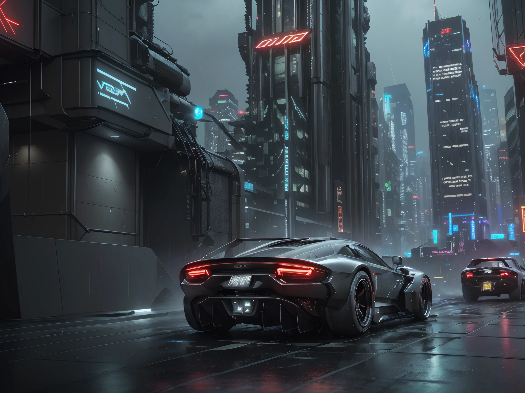 Vector illustration, scenery, ink, pop art, sketch, a 3/4 front view of ((cyberpunk futuristic seeker's)) (with neon glowing tires), at the outdoor, night time , on the road, (city:1.3), (skyscrapers:1.1), hyper realistic , (((1 car))) ,(a masterpiece )(intricate detail, smoke,(Visually highly detailed ,  ((intricate),8K resolution HDR, glossy), raining and lightening  (ultra detailed), high resolution, 4K, 3D octane render , (((dark fantasy))) theme,