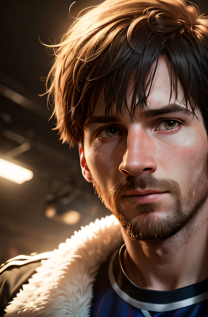 lionel messi, corps entier, Look into the camera, specular lighting, Volumetric light of the face, Foot, Ballon