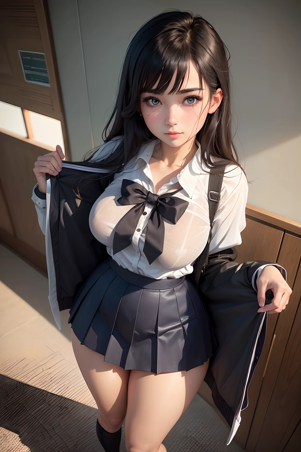 (((32k,high detal,high detal、tmasterpiece,Attention to detail,full body Esbian,独奏))),RAW photo & realistic atmosphere,Beautiful dark blue eyes,Detailed mouth,Glossy lips,Detailed eyebrows,The eyes are drawn by details,Soft white skin,Every detail shines、Azure eyes,verybeautifuleyes,Detailed lips、Very beautiful face,Very well shaped face、lifelike face,Shiny beautiful lips, Realistic young gravure idol, Very beautiful schoolgirl, ,Moderately beautiful, Young sensual gravure idol, Young gravure idol, Beautiful, Cute and sexy18--old ale student,The whole body is wet,Drip,Flushed face,Incredibly beautiful18-year-olrl,short cut,Brown shiny hair,Hair is wet,Dripping water,Dripping,(M-shaped legs open in the classroom,Lorena's beautiful 18 year old schoolgirl,Skirt flipping up,I see underwear:1.7),(Black pantyhose,Beautiful fece,Looking at the camera:1.6),(The chest of the black schoolgirl uniform opened lazily,Darkness,Very dark,Pitch-black classrooms,No lights on,Illuminate the subject with a flashlight,spotlight lights:1.6),(Sexy body,well-shaped breasts,,Immature body, I was so anxious that I almost cried,Moist eyes,cold smile,The harsh face is also beautiful:1.5),(The uniform was torn to shreds,Sexy exposure:1.8)