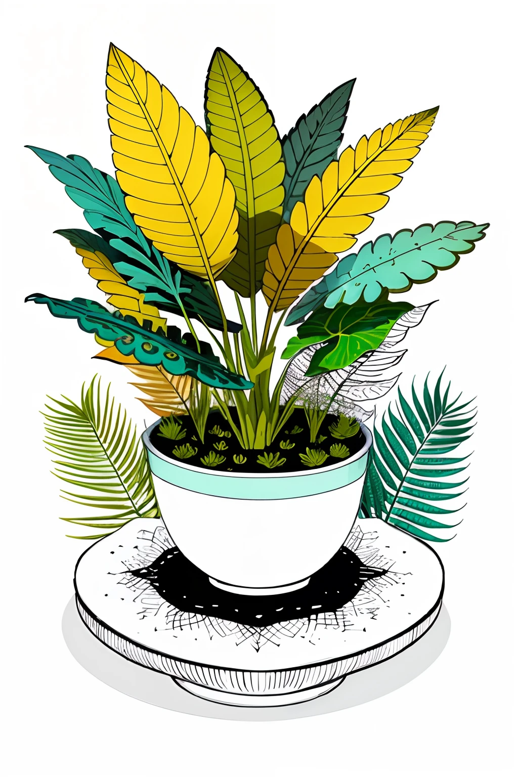 Create 10 line arts for coloring book with plants