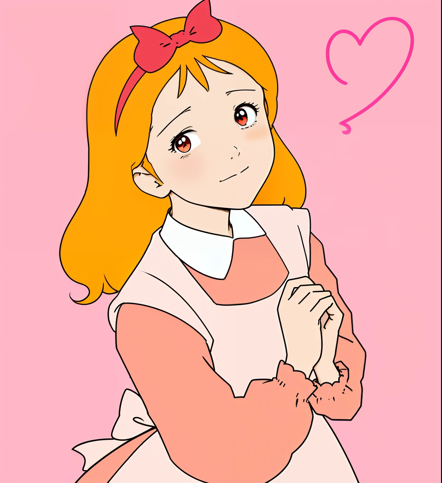 Cartoon girl with a pink dress and a red bow holding a white card, Anime Girl named Lucy, Madeline de Celeste, In the artistic style of the anime 8 0 s, Alice from Alice in Wonderland, marin kitagawa fanart, an anime girl, Anime girl, dans un style anime, Princess of the anime, dans le style anime, Retro anime girl, Loli, anime character