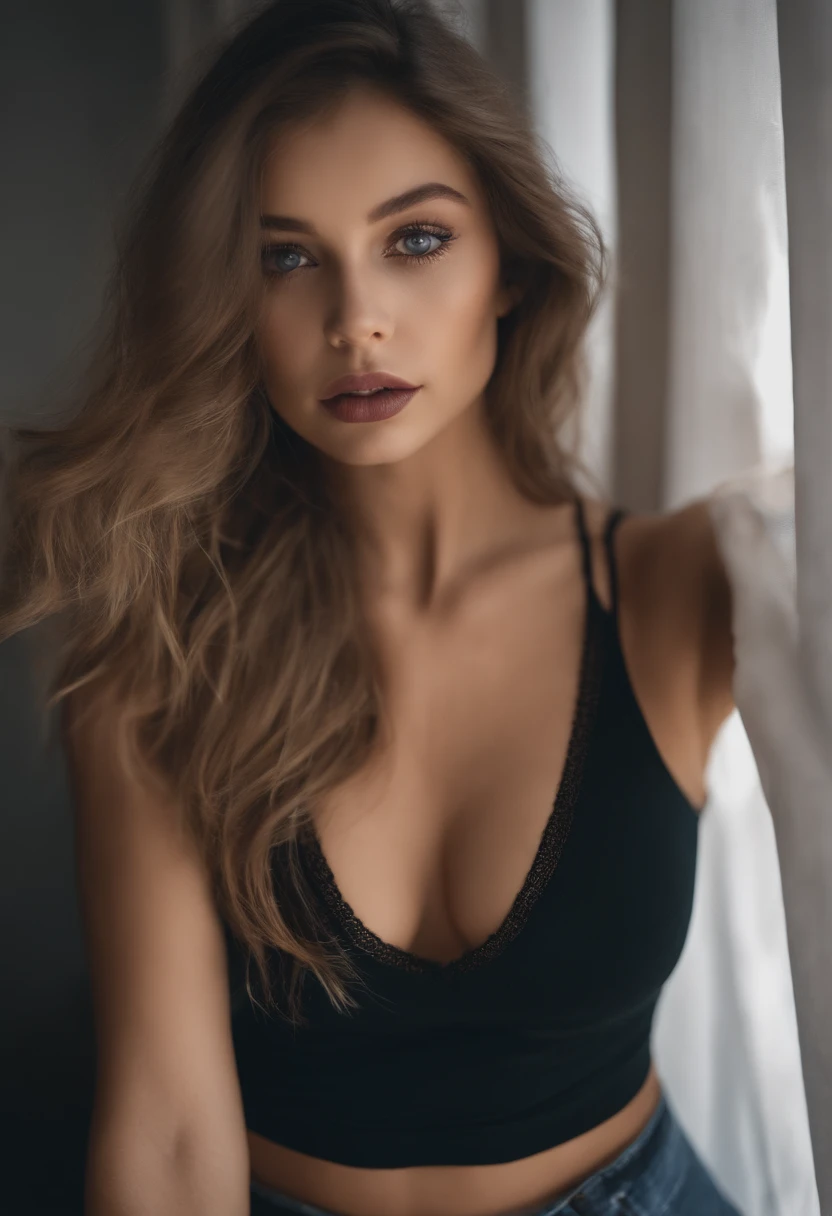 woman with matching tank top and panties, fille sexy aux yeux bleus, Portrait Sophie Mudd, Portrait de Corinna Kopf, cheveux blonds et grands yeux, selfie of a young woman, Les yeux dans la chambre, Violet Myers, ohne Maquillage, maquillage naturel, Look directly into the camera, Visage avec Artgram, dezentes Maquillage, Superbe photo du corps entier, dans la chambre, Fission