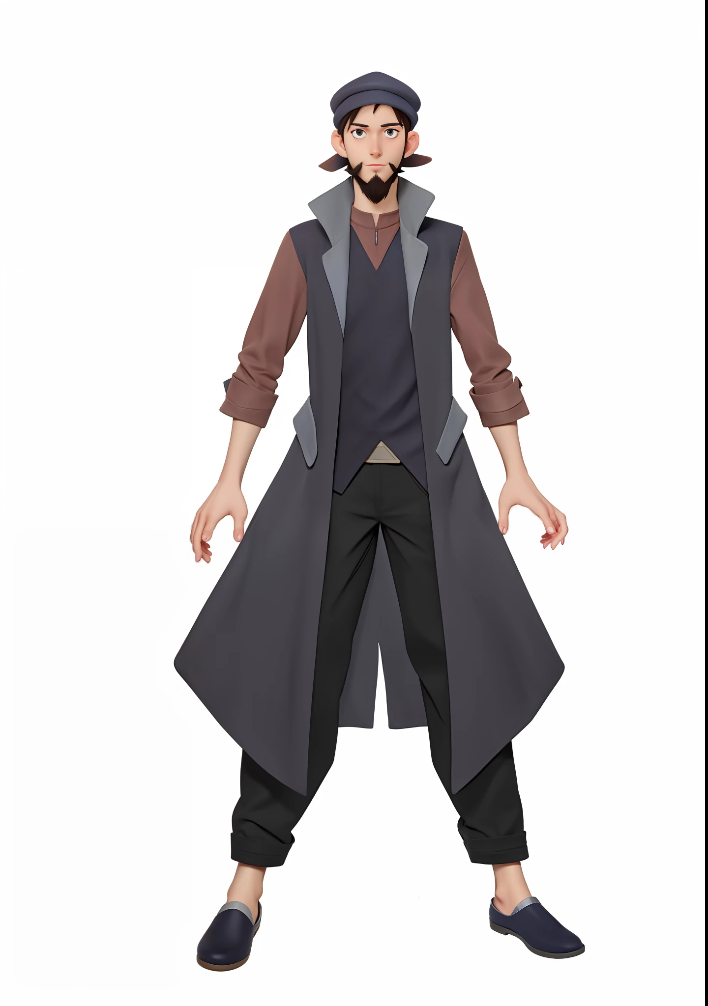 cartoon of a man in a long coat and a hat, single character full body, full body character, full length character, full body single character, character full body portrait, full body character concept, full body concept, full body character portrait, anime style character, male anime character, d & d style full body portrait, thin young male alchemist, anime character
