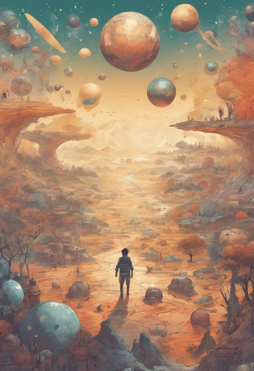 Expanding universe, crescimento do seres humanos e do universo, Child's Growth, EVOLUTION, Children's style illustration, feliz