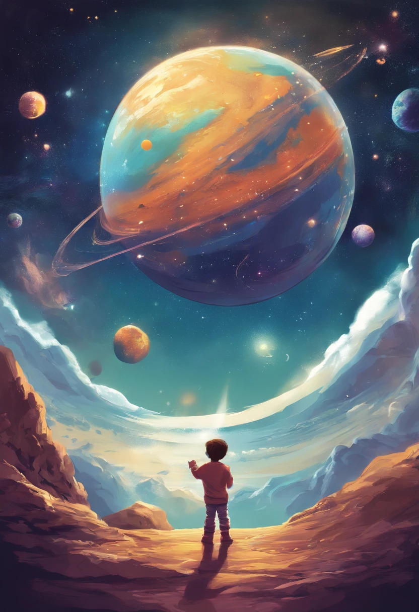 childrens illustration, Expanding universe, crescimento do seres humanos e do universo, Child's Growth, EVOLUTION, Children's style illustration, feliz