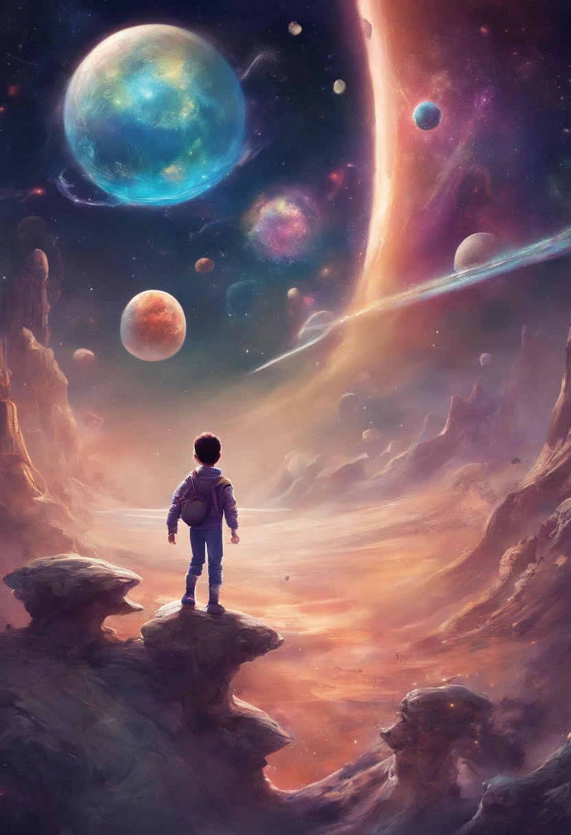 childrens illustration, Expanding universe, crescimento do seres humanos e do universo, Child's Growth, EVOLUTION, Children's style illustration, feliz