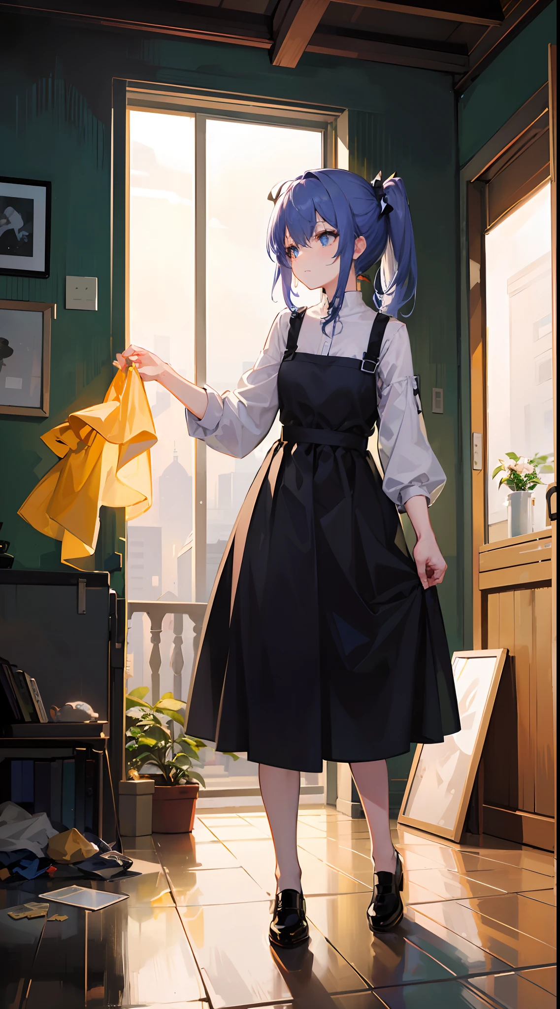 This illustration is、Pretty girl standing in a room filled with garbage、It depicts a moment when you are furious about the situation。She、Holding cleaning tools in hand、Its eyes are burning with anger。Among them、Old magazines、leftover food、Filled with unused household appliances。 however、The most notable is、She gives off「The high-energy body of the final mystery」is。This energy body is、Released from her body、Has the power to erase garbage in the room in an instant。ha、Emitting a pale light、That light is in the corner of the room々It has been delivered to。 This moment、Garbage burns out、The room becomes clean in an instant。 Eta、At its heart is、Anger subsides、A girl with a satisfied expression is standing。