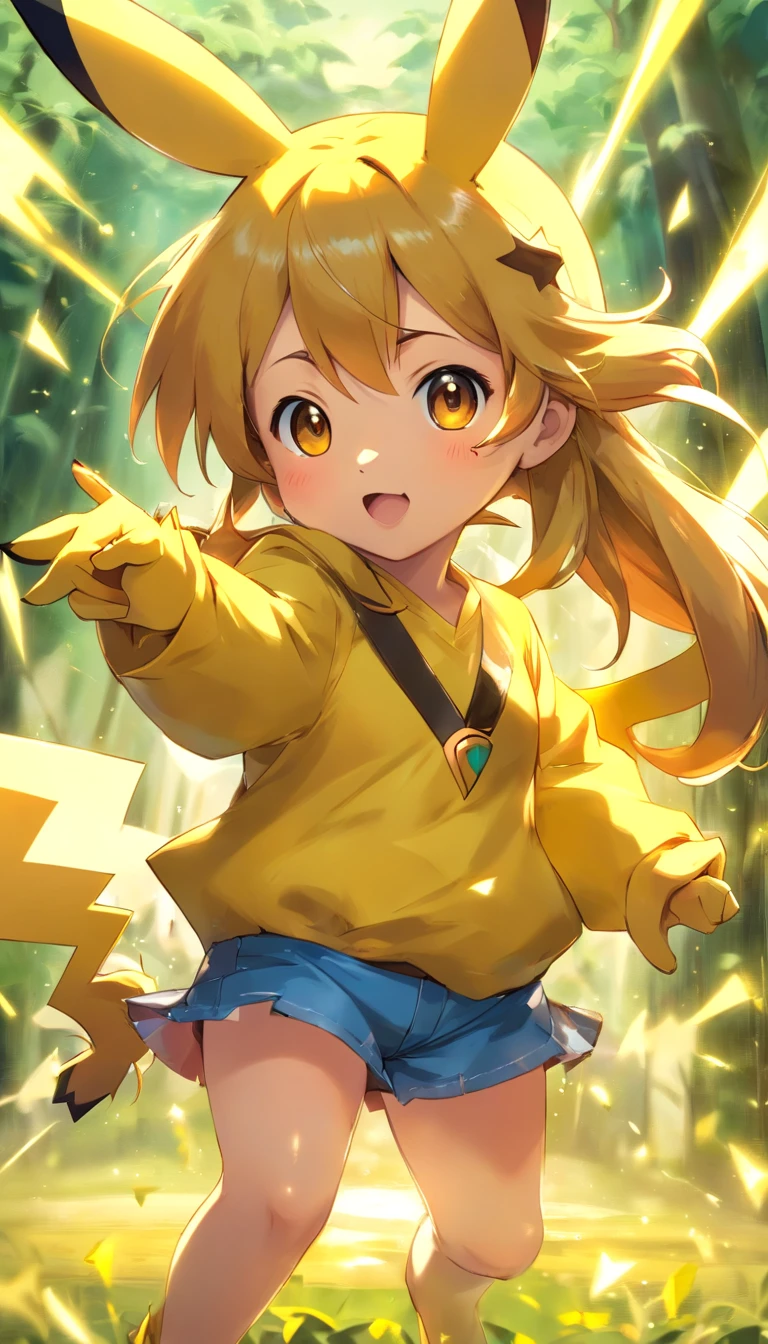Pikachu is playful and cute,Liveliness and agility,Yellow soft hairs,red blush,sparkling big eyes,Cute little pointed ears。(Pikachu:1.5)