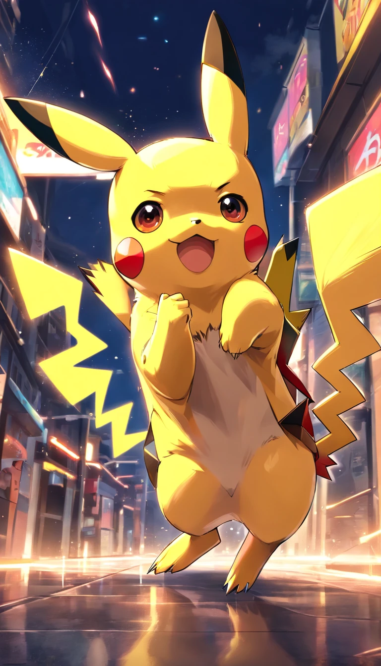 Pikachu is playful and cute,Liveliness and agility,Yellow soft hairs,red blush,sparkling big eyes,Cute little pointed ears。(Pikachu:1.5)