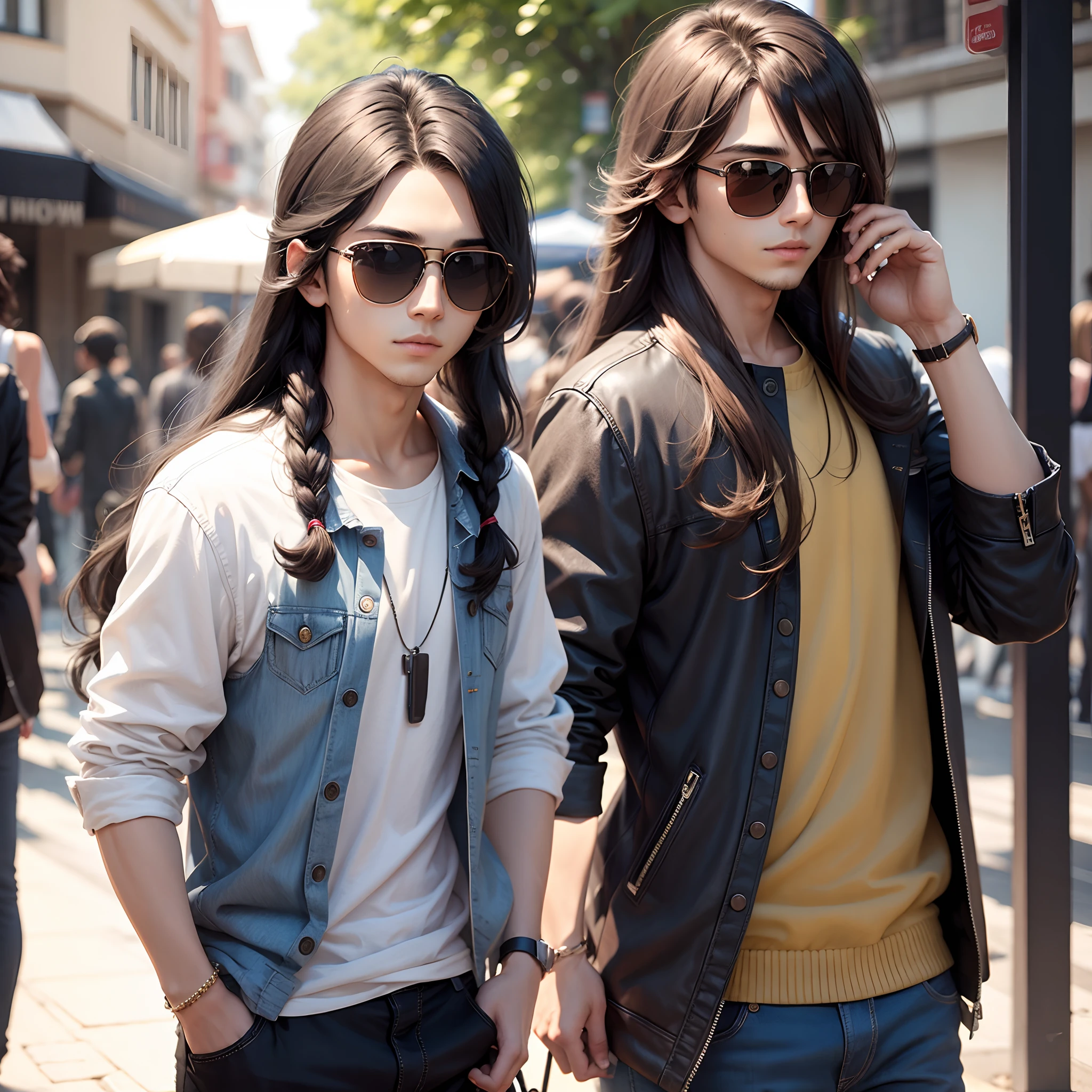 A boy long hair style and sunglasses