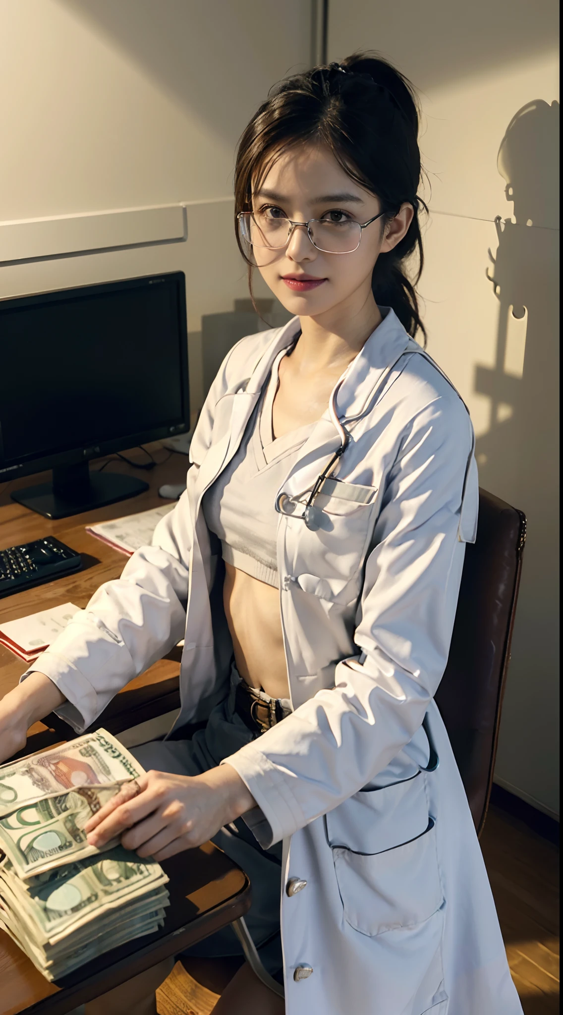 asian gorgeous female doctor, 30yo, doctor shirt, skinny, anorexic, anorexia, shy, small breast, glasses, naked, hugged tightly by fat blackman, in traditional African camp, crowded, best quality, 4k, 8k, highres, masterpiece, ultra-detailed, realistic