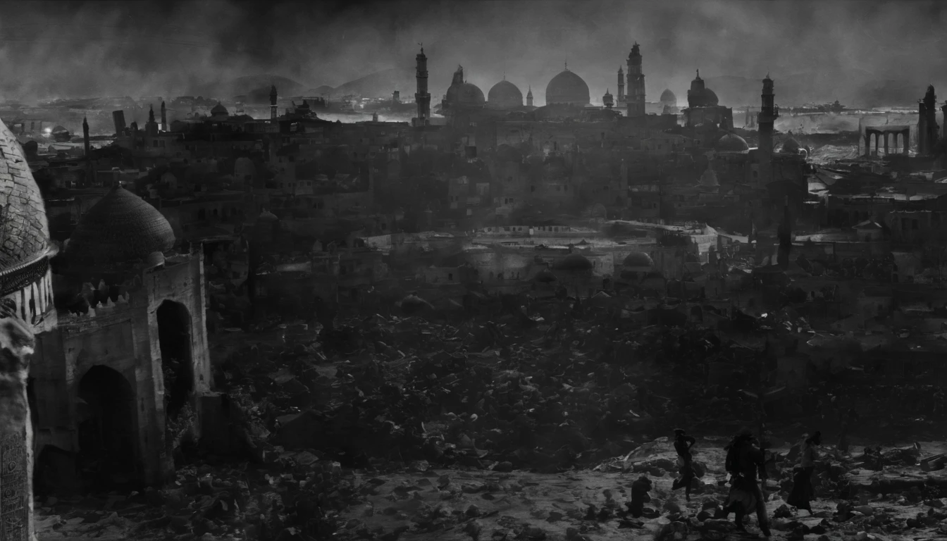 Picture of the city of Jerusalem burning and burning.